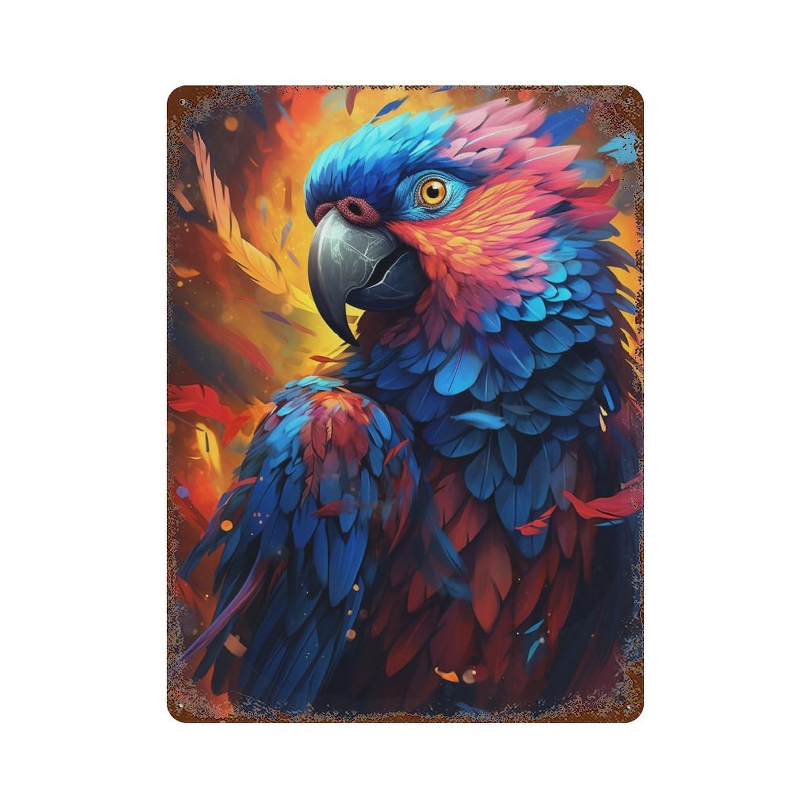 Colorful Parrot Artwork Aged Metal Wall Plaque 15.7"x11.8", for Office, Studio And Wall Decor, Novelty Wall Decor