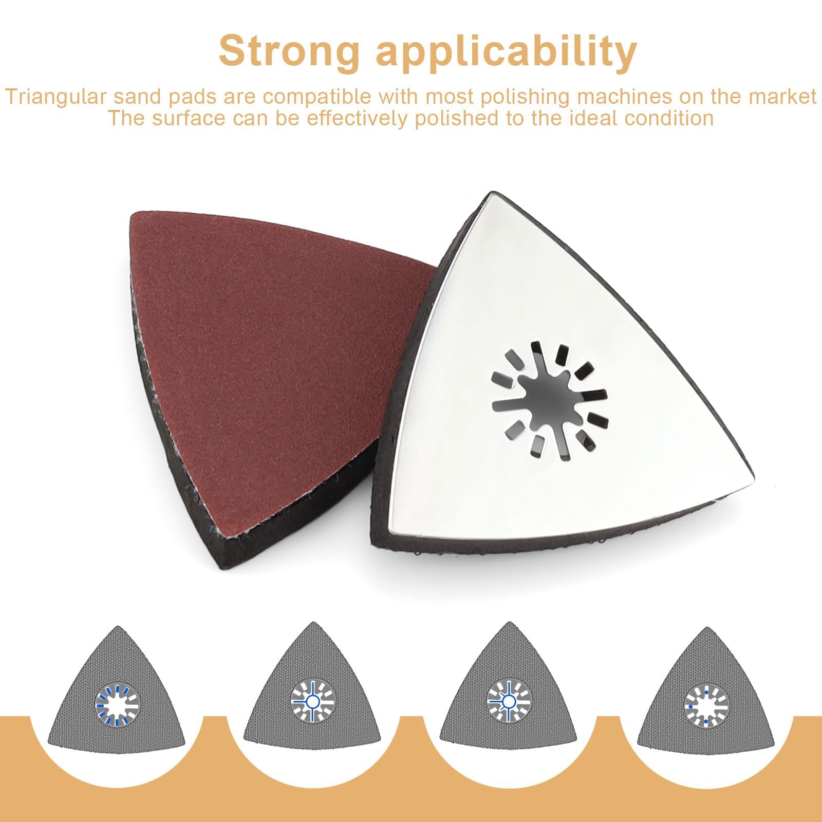 0XBIT Almohadilla de Lijado Triangular, 4 Piezas de Almohadilla de Lijado Delta de 80 MM, con 8 Hojas de Lijas para Lijadora, Adecuadas para Madera, Metal, PláStico Duro, Yeso