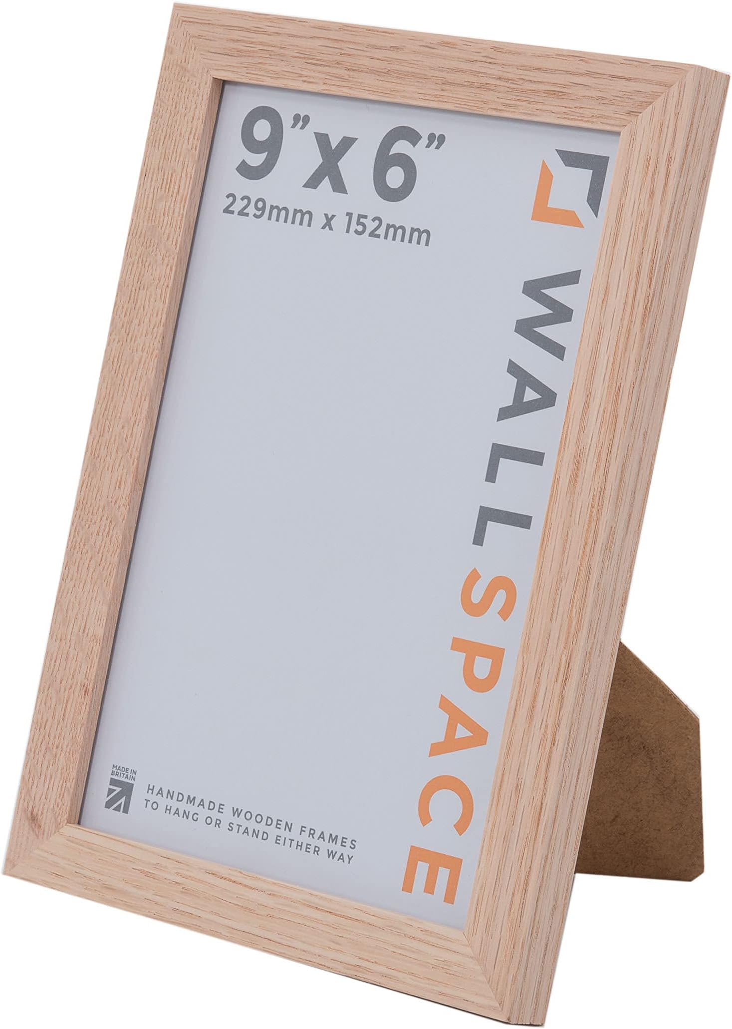 Wall Space 9x6 Oak Picture Frame | Oak 6x9 Photo Frame | 9 x 6 inch | 229x152mm | 22.9x15.2cm | Real Wood with Glass | Handmade Wooden Made in UK