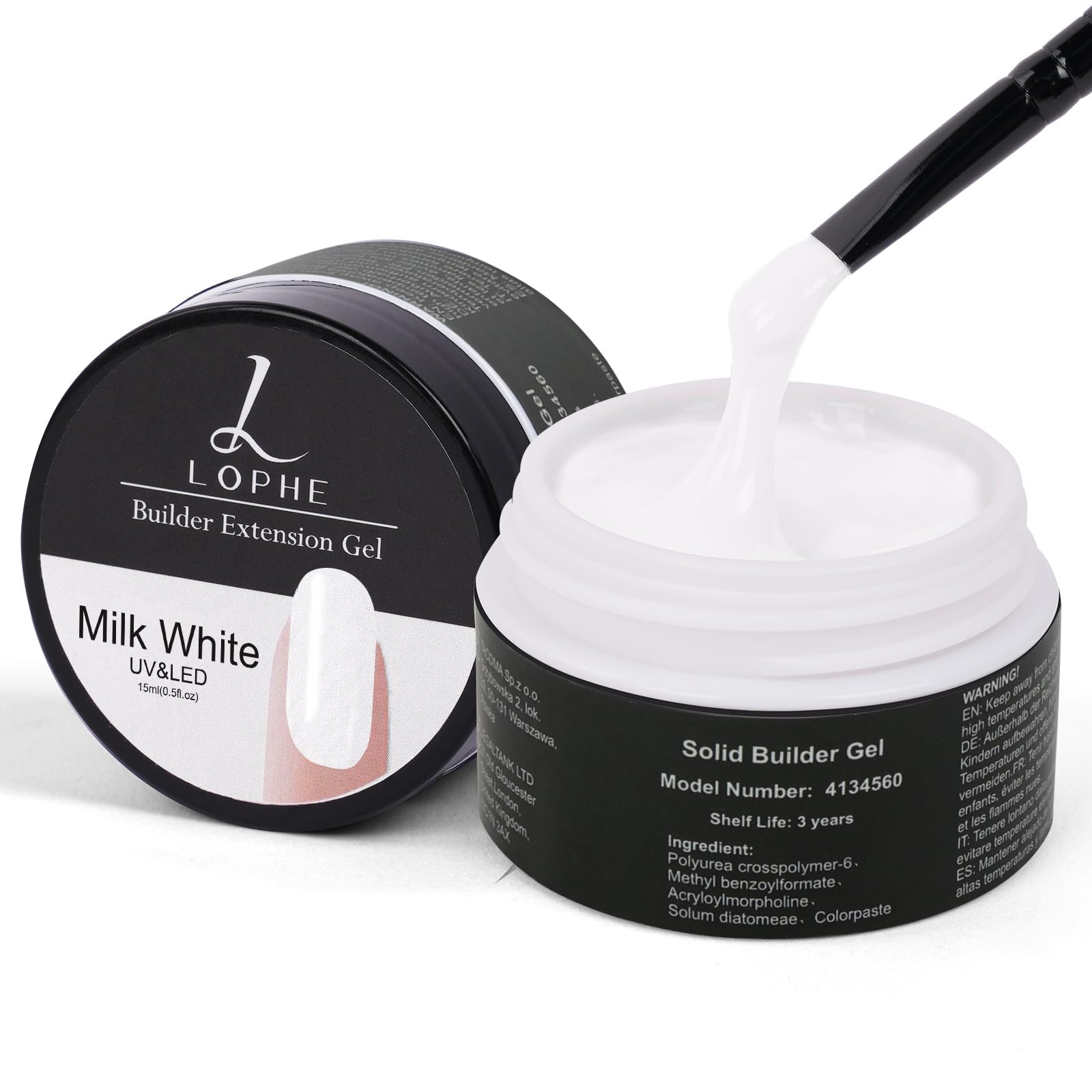 LOPHE Aufbaugel für Gelnägel, 15ml UV Gel nägel zur Nagelverlängerung und Modellage, Nail Art builder gel für Nägel, Versiegelungsgel gel nagellack zu Hause, Salon(Weiß)