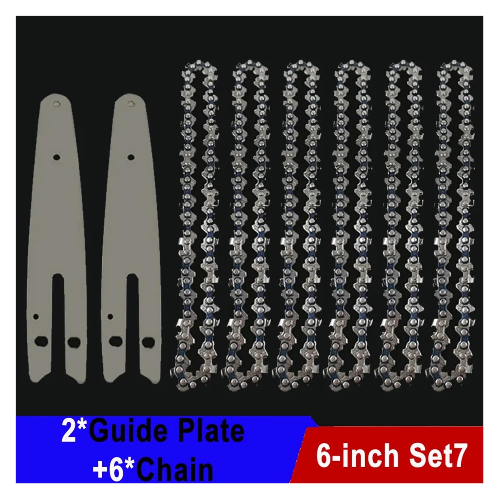 Genérico Cadenas de Motosierra de 6 Pulgadas y Barra guía, Mini Cadenas de Acero, Herramienta de Hoja de Sierra eléctrica, Accesorio de Sierra de Repuesto for Corte de Madera(6-Inch Set7)