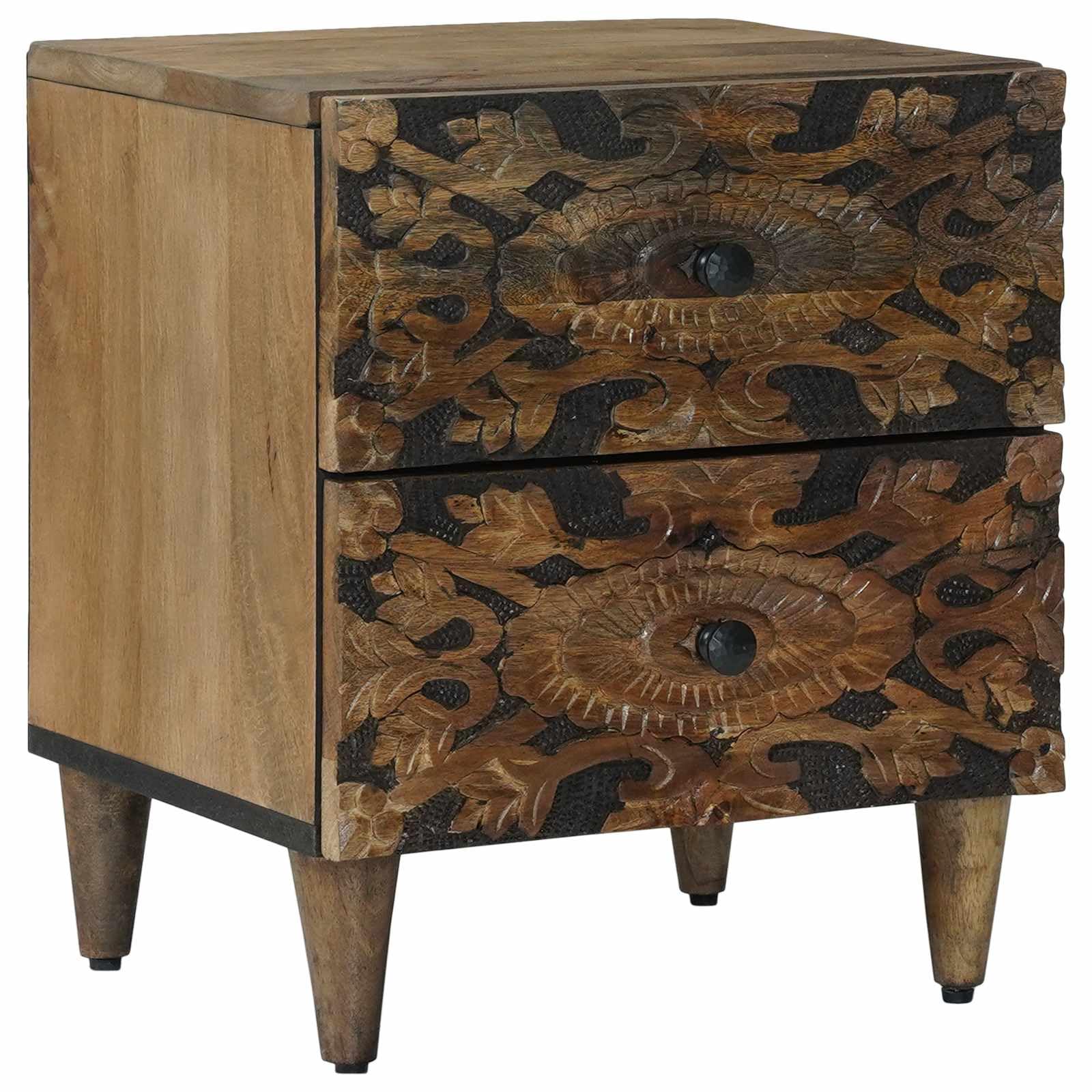Table de chevet marron en bois de manguier avec 2 tiroirs pour chambre