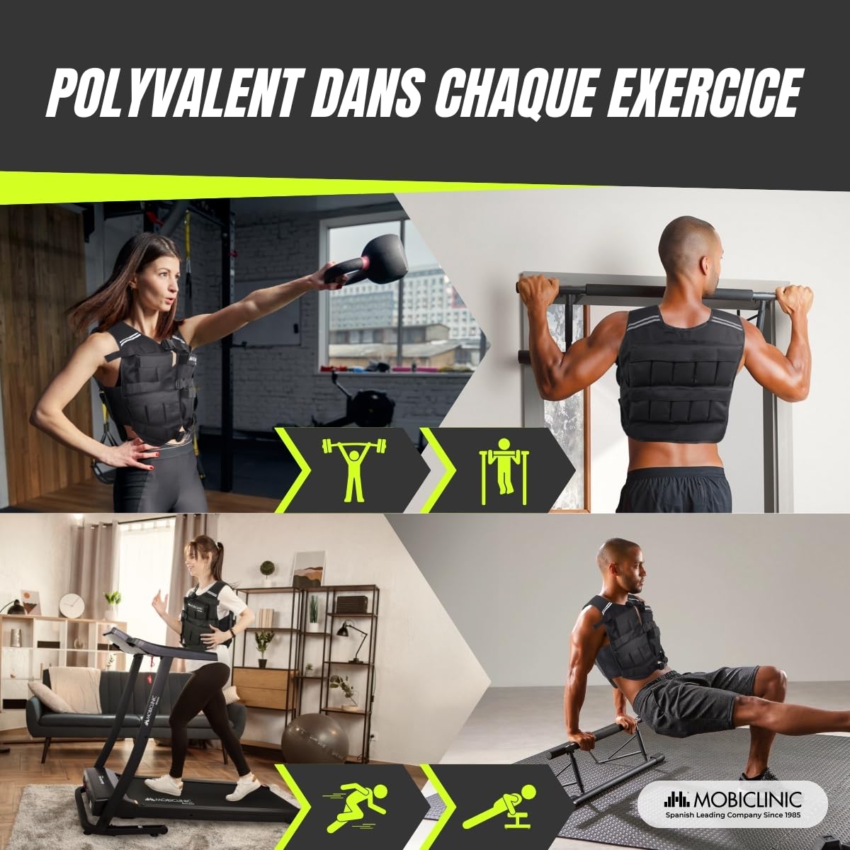 Mobiclinic®, Gilet Lesté, 10/20kg, Gilet de Poids, Réglable, Résistant, Tissu Oxford 600D, Poids Inclus, Bandes Réfléchissantes, Respirant, Gilet avec Poids pour Entraînement Fitness, Iron