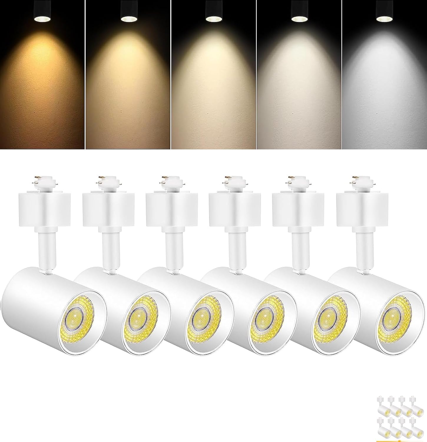 VANoopee 5-Color 10W Track Lighting Heads Pack of 6 and 3000K LED Track Light Pack of 8