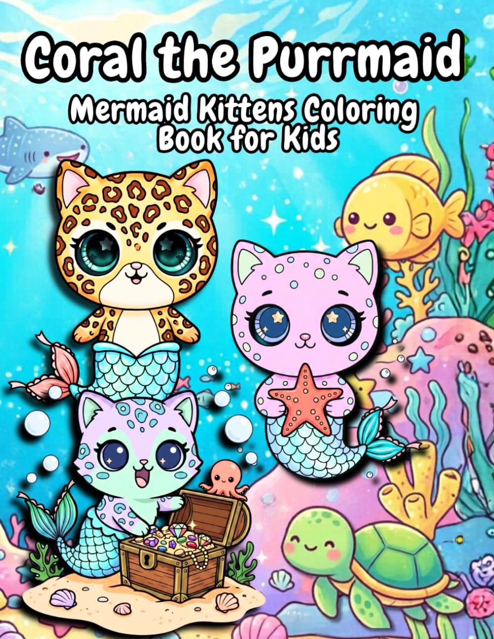 Coral the Purrmaid: Mermaid Kittens Coloring Book for Kids: 50 Bold and Easy Underwater Designs Featuring Adorable Cat Mermaids, Seahorses, Coral ... More — Perfect for Boys and Girls Ages 4–8