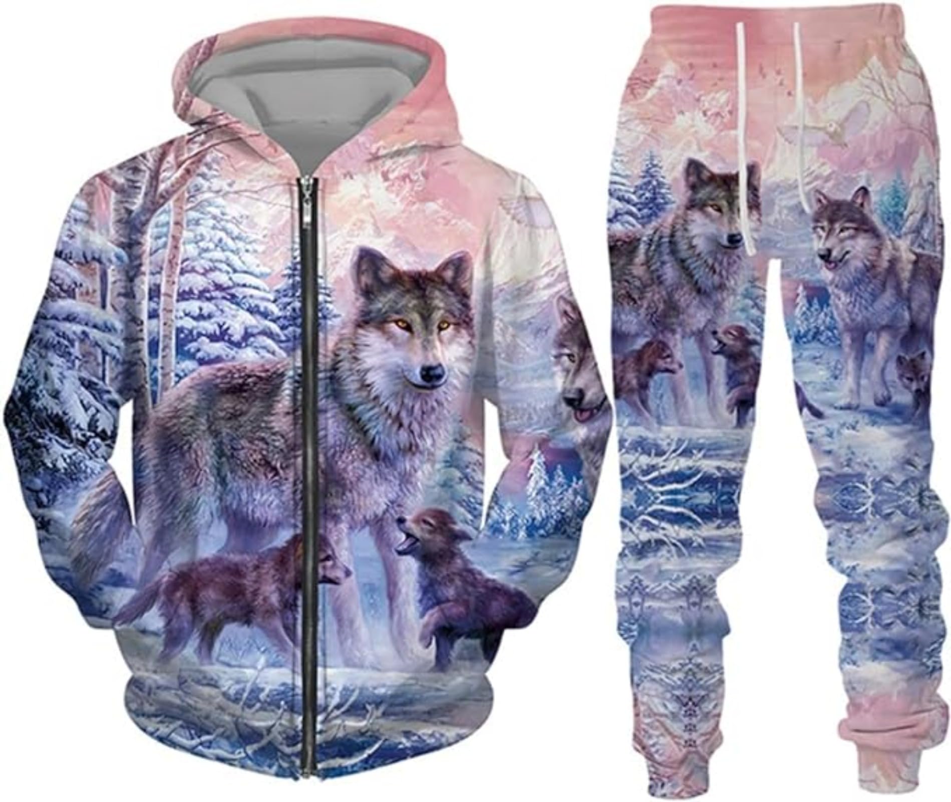 Hiegi Wolf Jogging Suit Sports Suit Men's Hoodie Set 3D Wolf Hoodie + Jogging Pants Men's Sweatshirt Trousers, 4XL