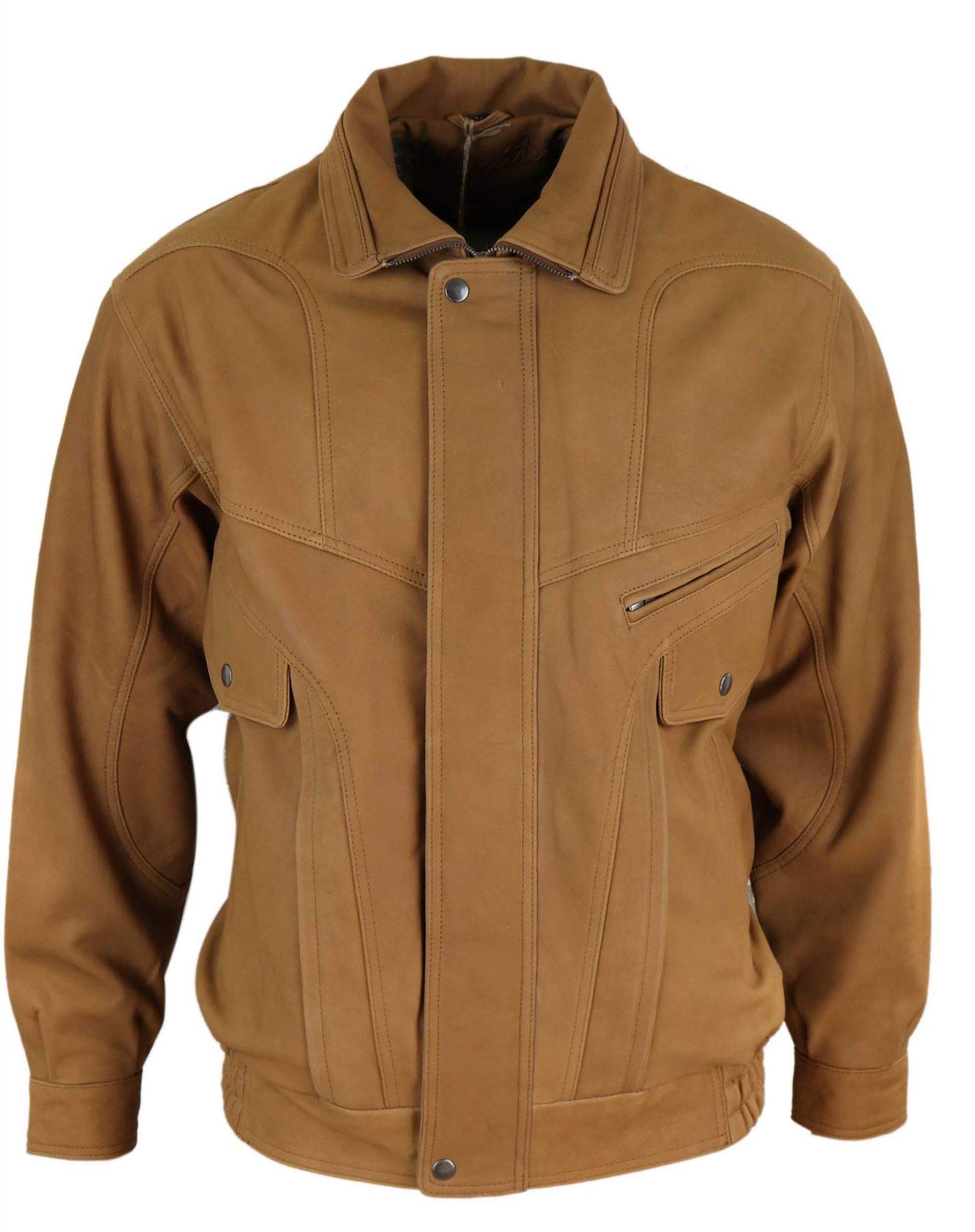 Mens Classic Bomber Black Nubuck Washed Brown Tan Real Leather Jacket - tan 5XL