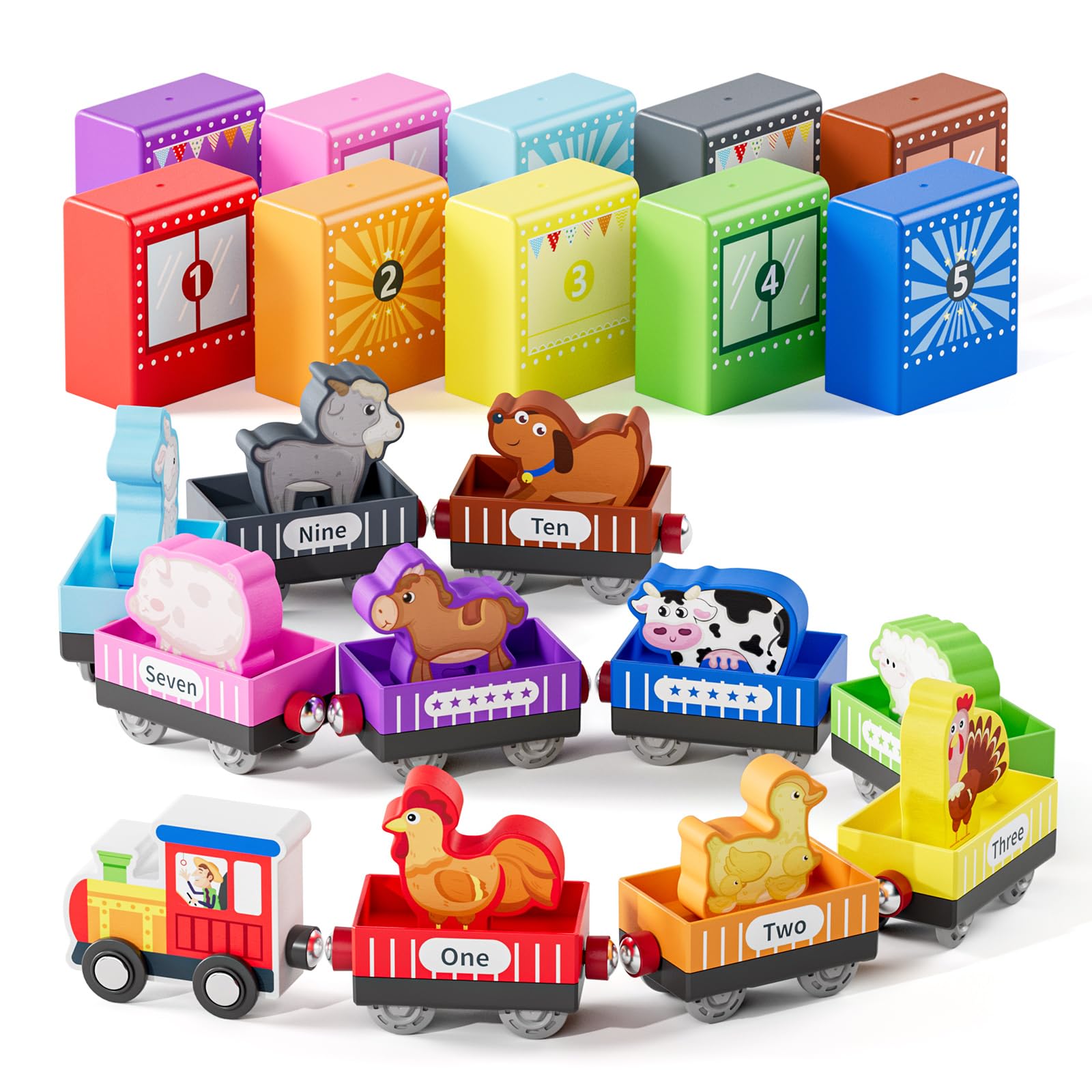 Wooden Animal Toy Train Set,Toddlers Toys for 1-3,Montessori Toys for Toddlers，Magnetic Train Toys,Preschool Educational Learning Toy,Sensory Toys for Kids,Ideal Gifts Boys, Girls