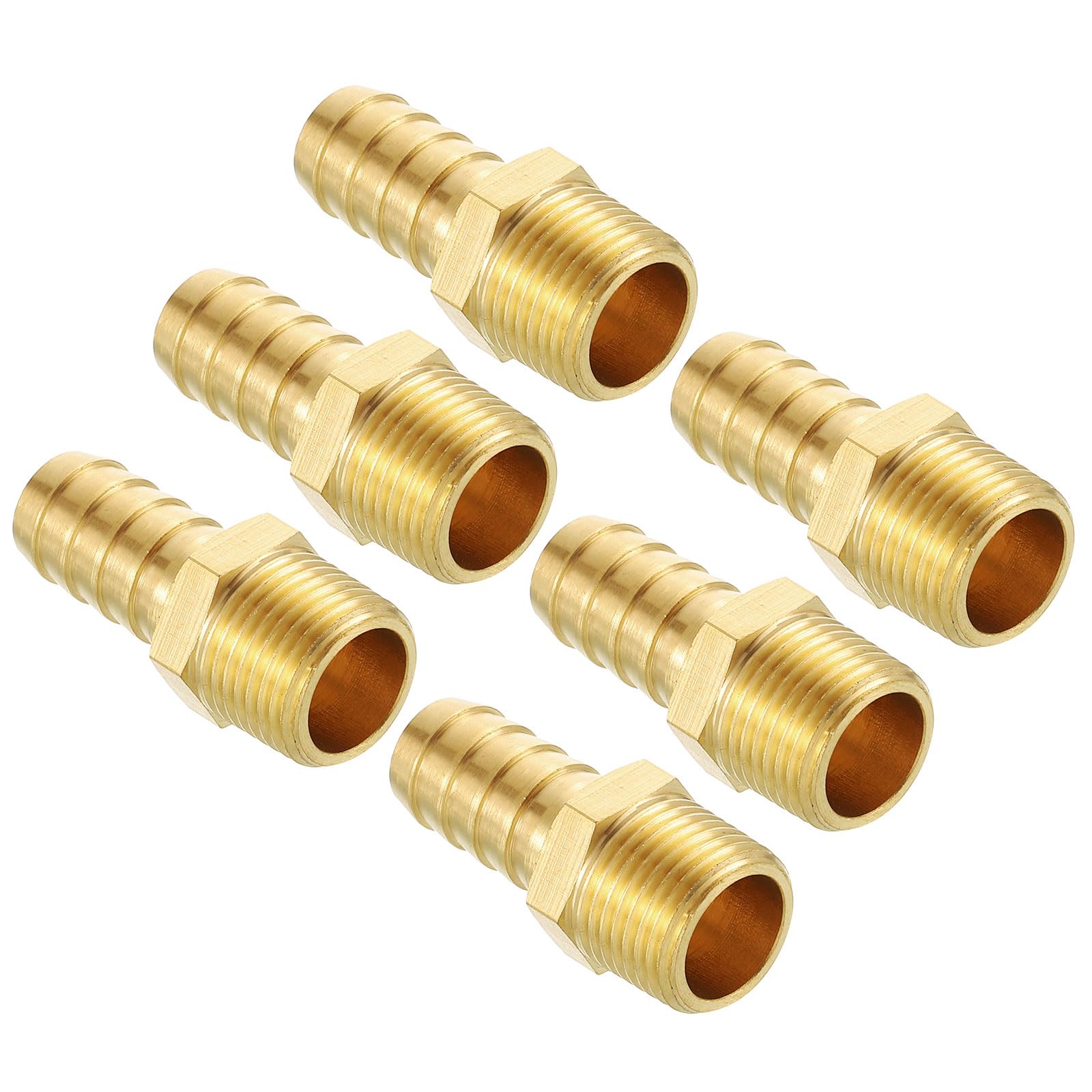 Kozelo Pack of 6 Brass Hose Barb Fittings Adapter Connector 1/2"(15mm) Hose Barb to 3/8"(10mm) NPT Male Fittings for Home Machines, Massage Bathtubs, and Irrigation Systems