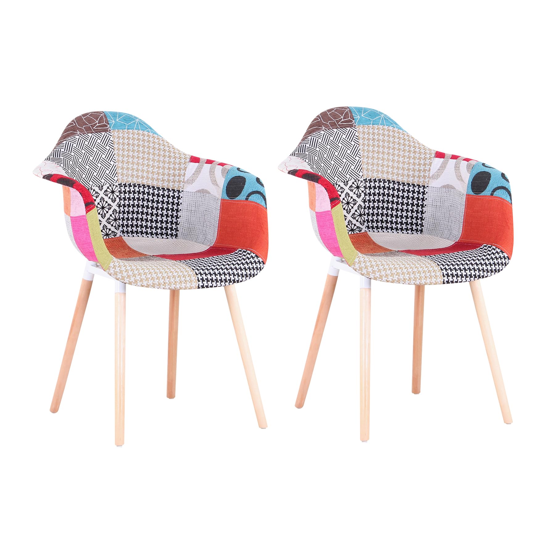 Set di 2 Sedie da Pranzo Moderne, Sedie da Cucina con Gambe in Legno di Faggio, Sedie Patchwork in Tessuto per la Sala da Pranzo, il Soggiorno, la Camera da Letto, ecc. (Rosso)