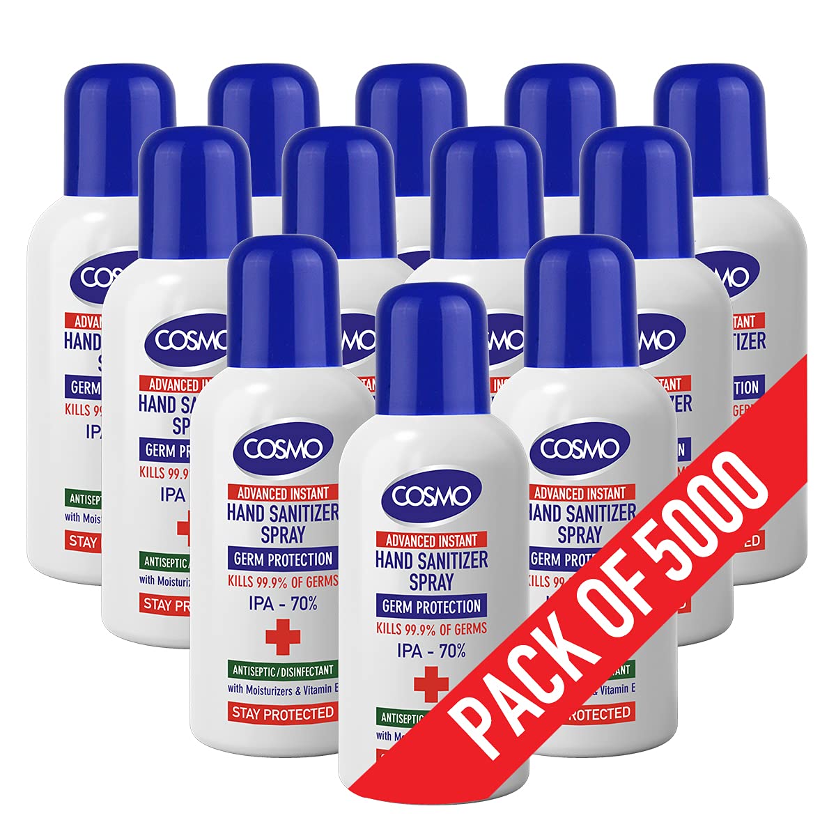 Cosmo Hand Sanitizer Spray - 100ml - Pack of 5000-70% IPA - Advanced Instant Antiseptic & Disinfectant Sprays – Moisturizers - Vitamin E - Antivirus - Kills 99.9% Bacteria - Sanitiser - Offer Pack
