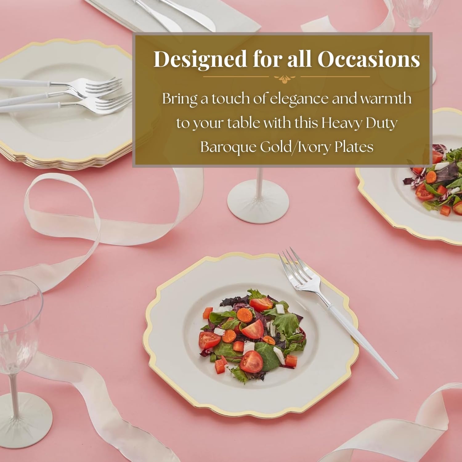 Silver Spoons Elegant Gold/Ivory Baroque Plastic Salad Plates - 8.75" (10 Pcs.) - Perfect for Weddings, Themed Parties, and Special Events - Image 2