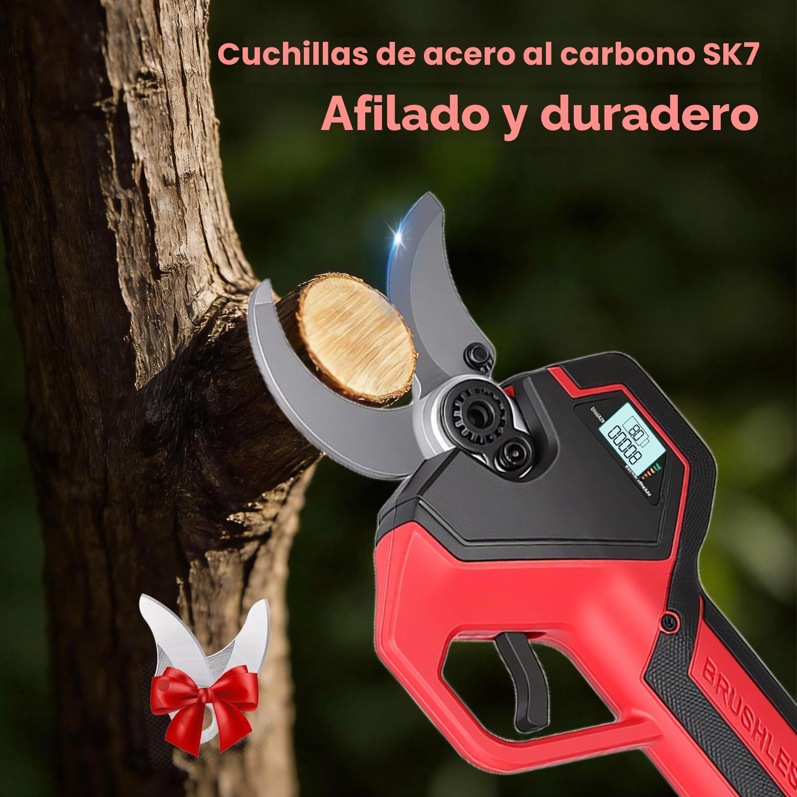 Tijeras De Podar Electricas: Tijera podar telescopica 40-25mm Ajustables Hoja SK7 - Tijeras de podar telescópicas con 2 baterías de 21 V/2000 mAh - Tijeras de Podar Bateria para Jardinería,Olivos