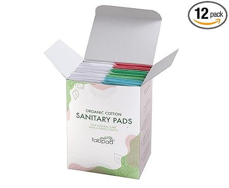 FabPad Organic Cotton Ultra Thin Rash Free Biodegradable Eco-Friendly Sanitary Pads Period Napkins with Disposable Cover - Pack of 12