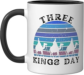 Three Kings day Feliz Dia De Reyes Christian Epiphany winter Ceramic Mug, Black/White