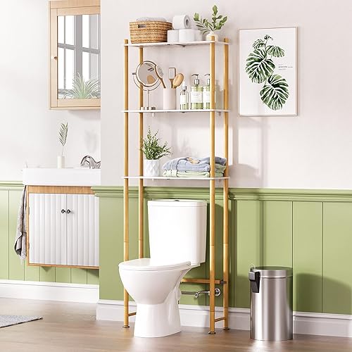 Miniatura 11 de AmazerBath Estante de Almacenamiento sobre el Inodoro de Bambú, Organizador de 3 Niveles sobre el Inodoro, Estante Independiente sobre el Inodoro