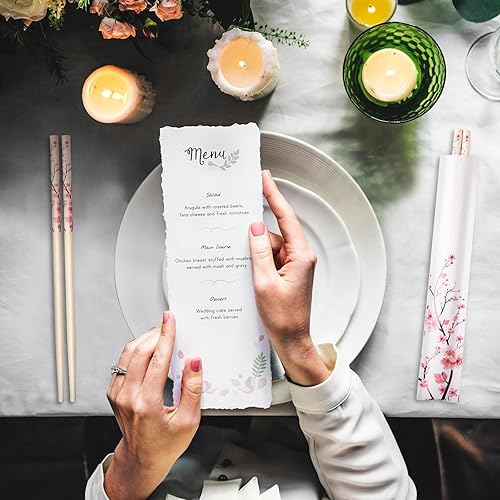 Miniatura 5 de 50 pares de palillos de flor de cerezo a granel con palillos con mangas de flores azules, palillos desechables de bambú, eucalipto, regalos de boda,