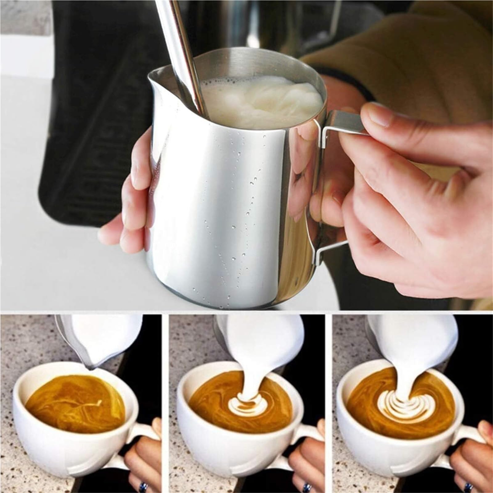 Jarras de leche de acero inoxidable, jarra artesanal for espumar leche, café, Latte, espuma, arte, tazón taza, 2 uds. Para café(1000ml)