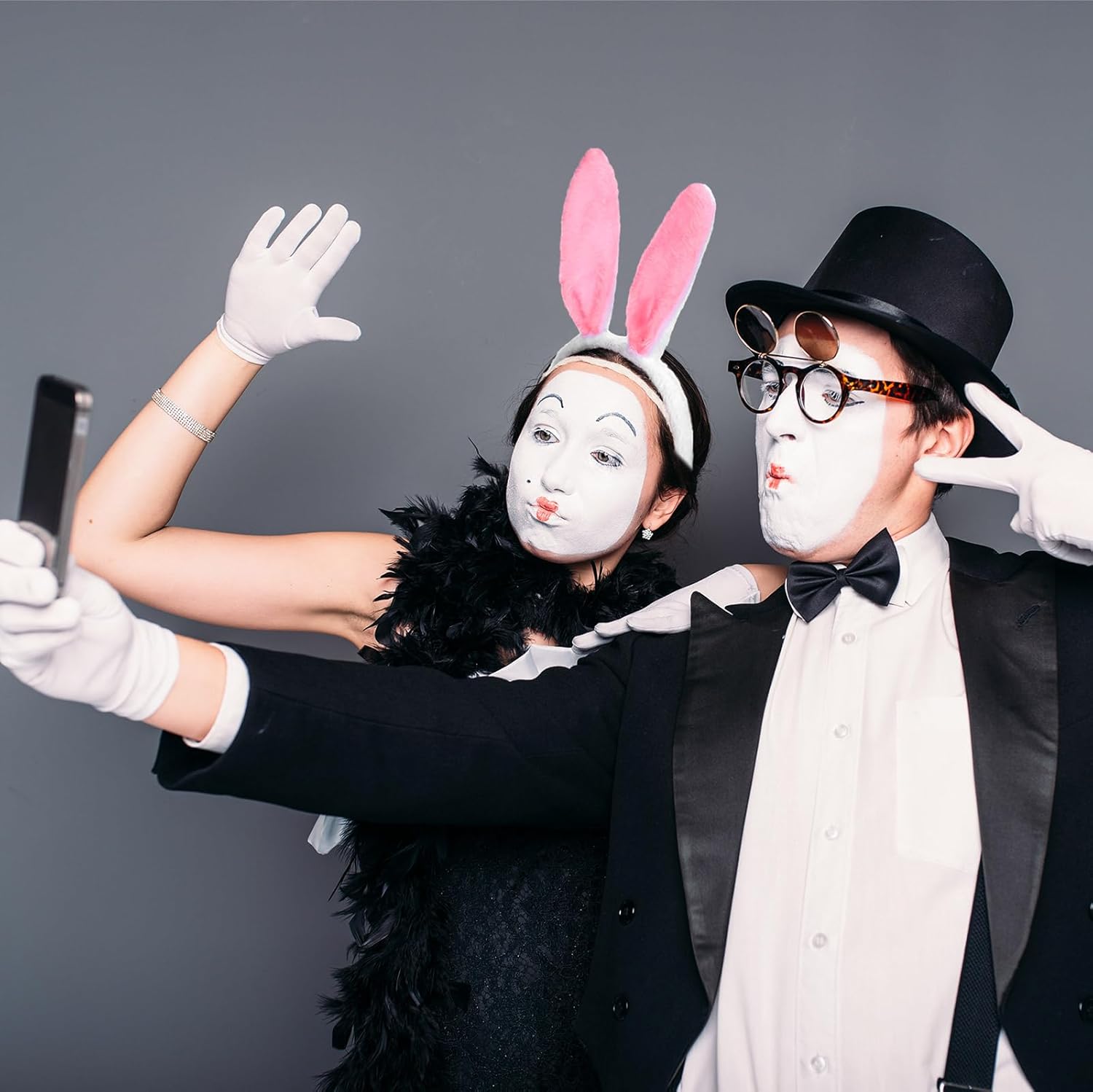 6 Pcs Halloween Couple Magician Costume Set - Includes Hat, Wand, Gloves, Bunny Ears, Tail and Bow for Adult Cosplay - Image 6