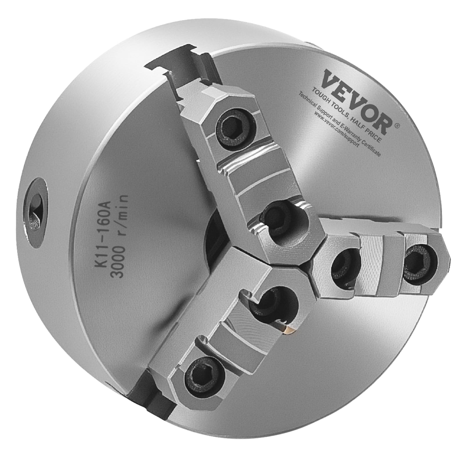 VEVOR Uchwyt tokarski 3-szczękowy, 6 cali (160 mm), samocentrujący uchwyt z gwintem 1 1/5.1 cm-8, 3-145 mm, zakres zaciskowy ze śrubami klucza T, materiał HT300, do tokarki do drewna i metalu