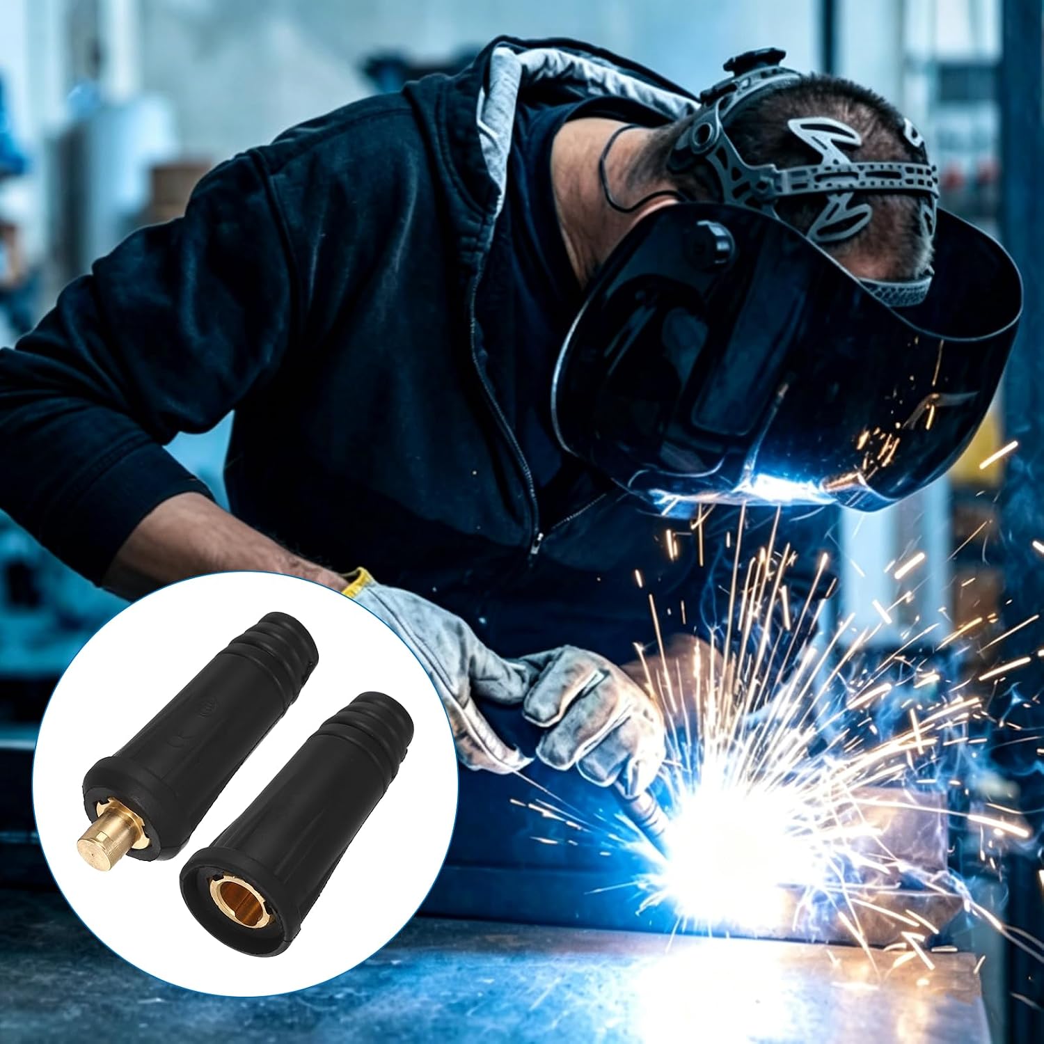 MECCANIXITY 2Pack DKJ 50-70 Welding Leads Connector for 2/0-1 AWG Cable, EU-Style 400A Quick Connectors Plug & Socket Set for Welding Machine Accessories, Black/Red
