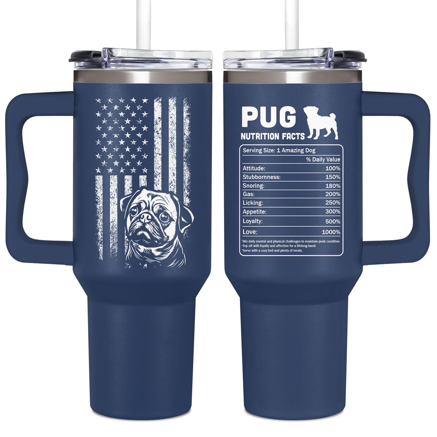 Couple Fox Pug Gifts For Men, Pug Owner Tumbler, Birthday, Fathers Day Gift For Men, Christmas Presents For Dad, From Dogs To Dad, Dog Tumbler 40oz With Handle