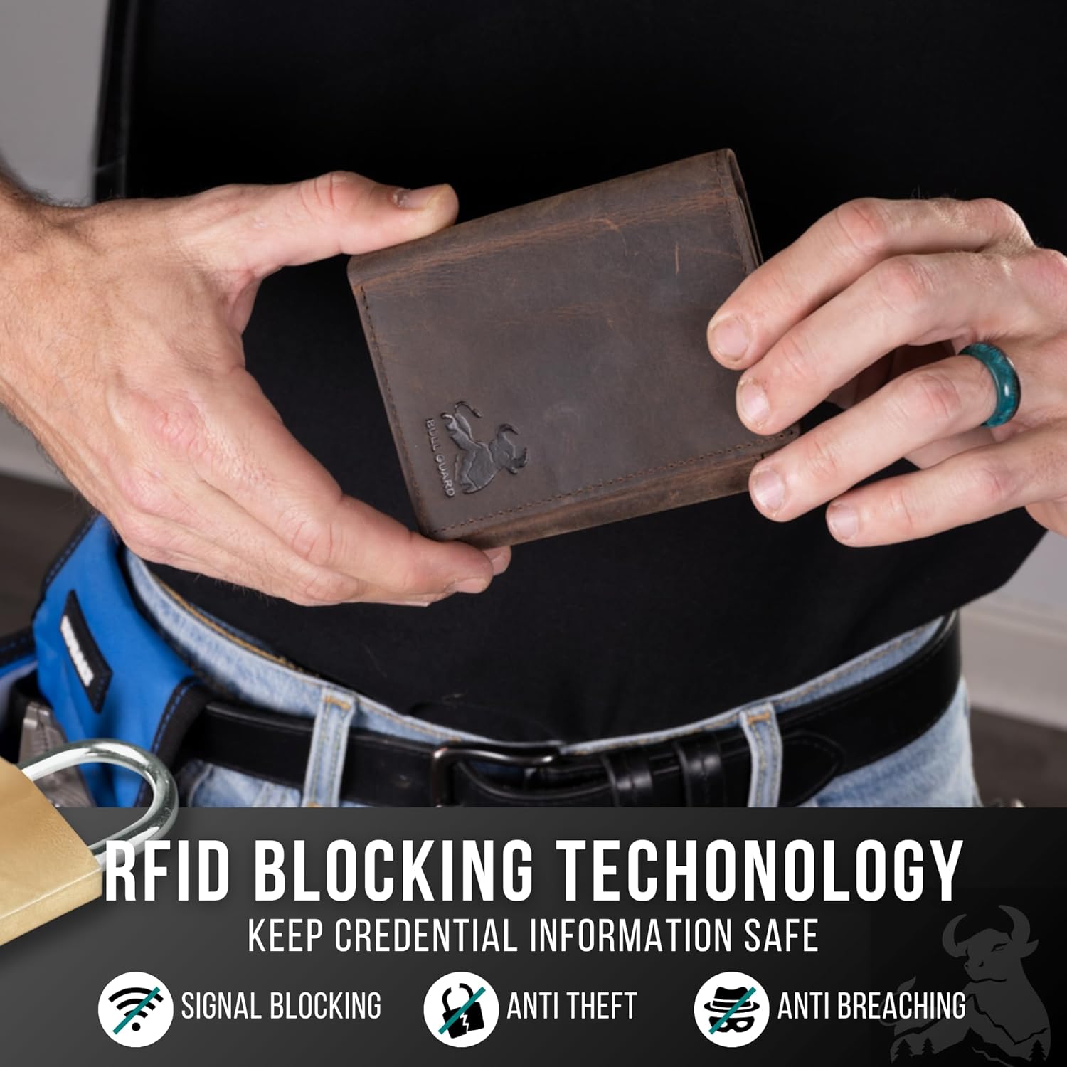BULL GUARD Freedom Leather RFID Trifold Wallet for Men with Smart Pocket for Air Tag or Other Tracking Devices and 2 ID Windows In Durable Top Grain Leather Ideal for Travel - Image 4