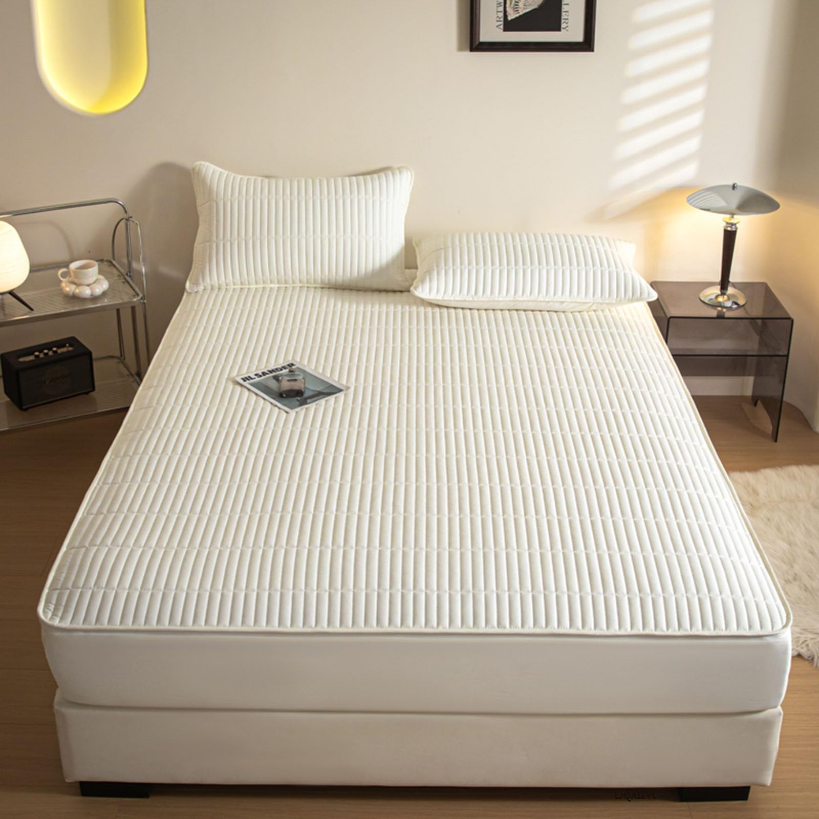 Coprimaterasso trapuntato, traspirante, personalizzabile, tutto incluso, lavabile, protezione a 360°, per letto singolo, matrimoniale, king size (bianco, 160 x 190 + 22 cm)