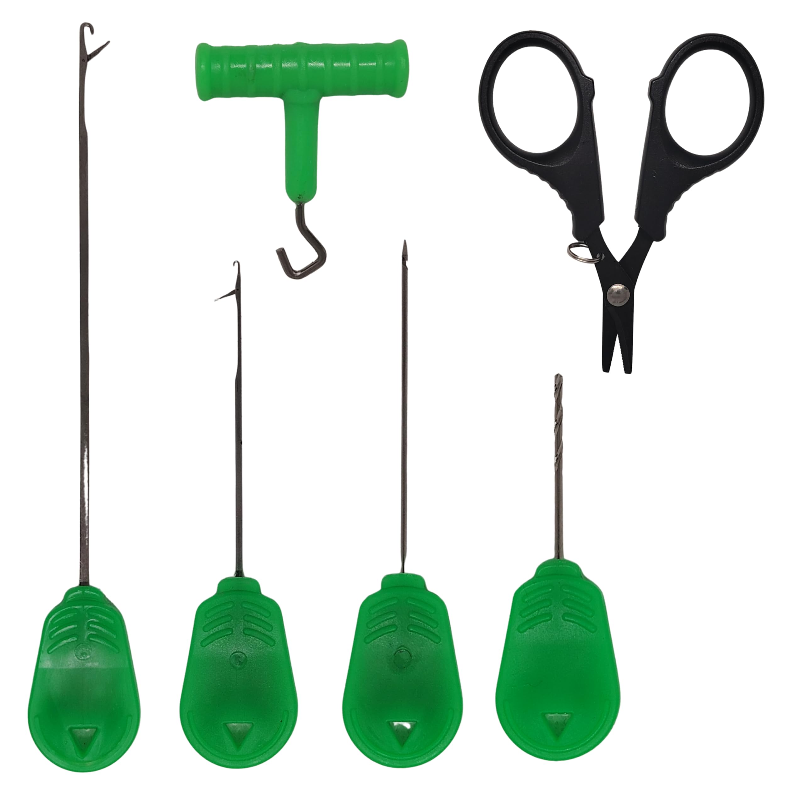 End Tackle Fishing Baiting Tool Set, 6 Pieces - Baiting Needle, Bait Drill, Splicing Needle, Serrated Braid Scissors