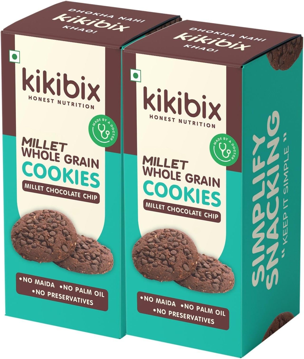Kikibix Millet Choco Chip Cookies, Healthy & Tasty Jowar Jaggery Biscuit For Diabetics, Dieting & Weight Loss, Millets Multigrain High Fiber Chocolate Cookie Snack With No Maida & No Palm Oil, 260 gm