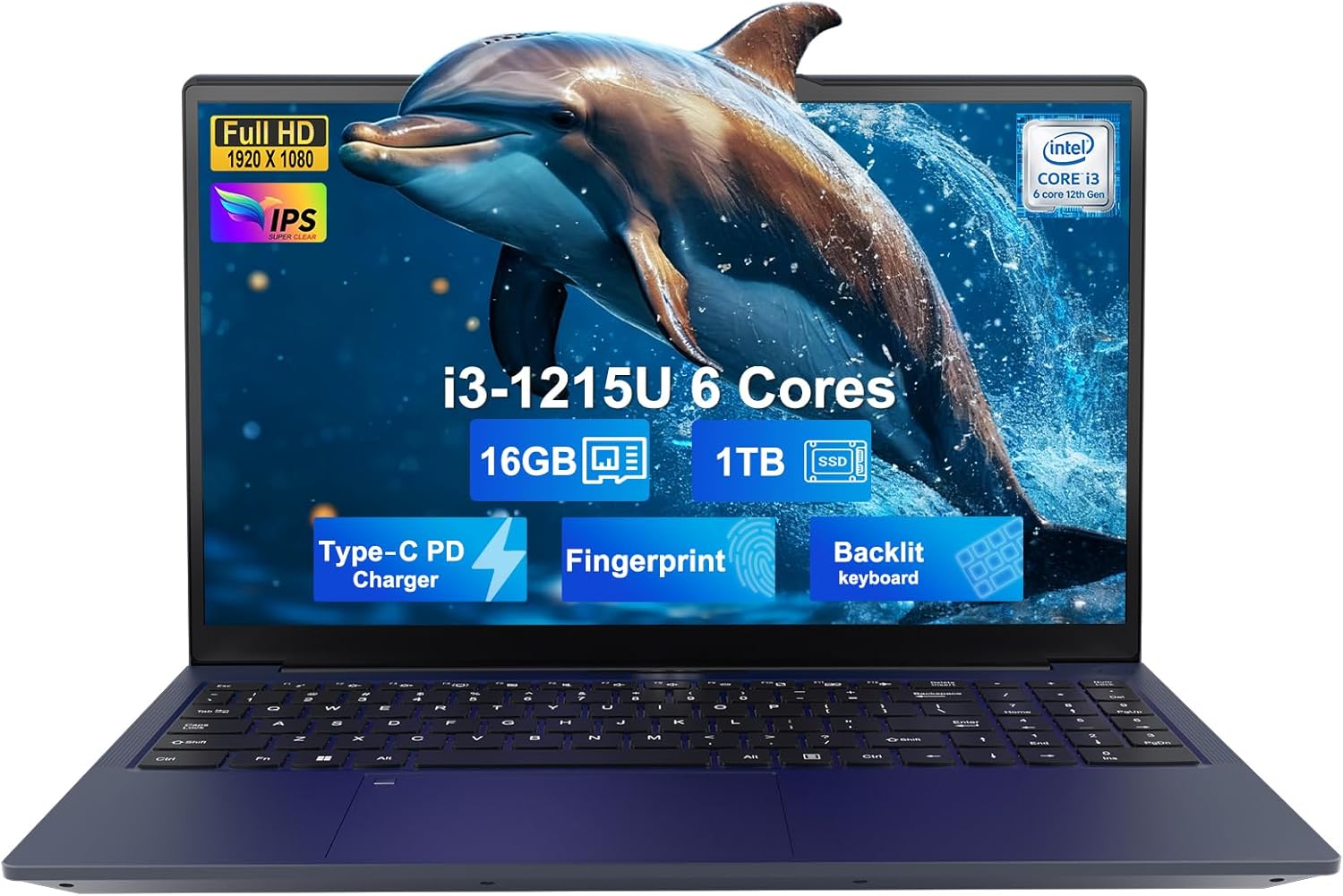NIMO 15.6" IPS FHD Student Laptop, Intel 6-Core i3-1215U, 16GB RAM, 1TB SSD (Beats R5 7520U, Up to 4.4GHz), Two-Year Warranty, Backlit Keyboard, Fingerprint, Wi-Fi 6, for Home & Business