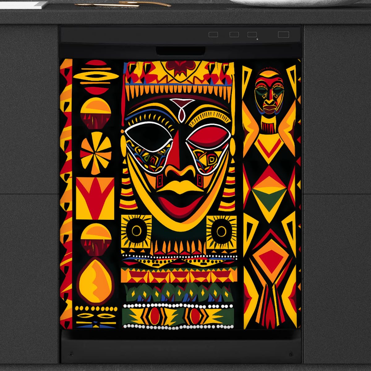 Dishwasher Magnet Cover African Art Geometric Print Reusable Dishwasher Magnetic Cover Sticker Decorative Dish Washer Door Cover Panel for Home Kitcen Appliance