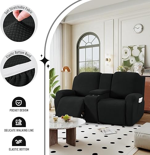 Miniatura 3 de TAOCOCO Funda de sofá reclinable con funda de sofá de consola central, fundas elásticas para sofá reclinable de 2 asientos, funda de sofá reclinable