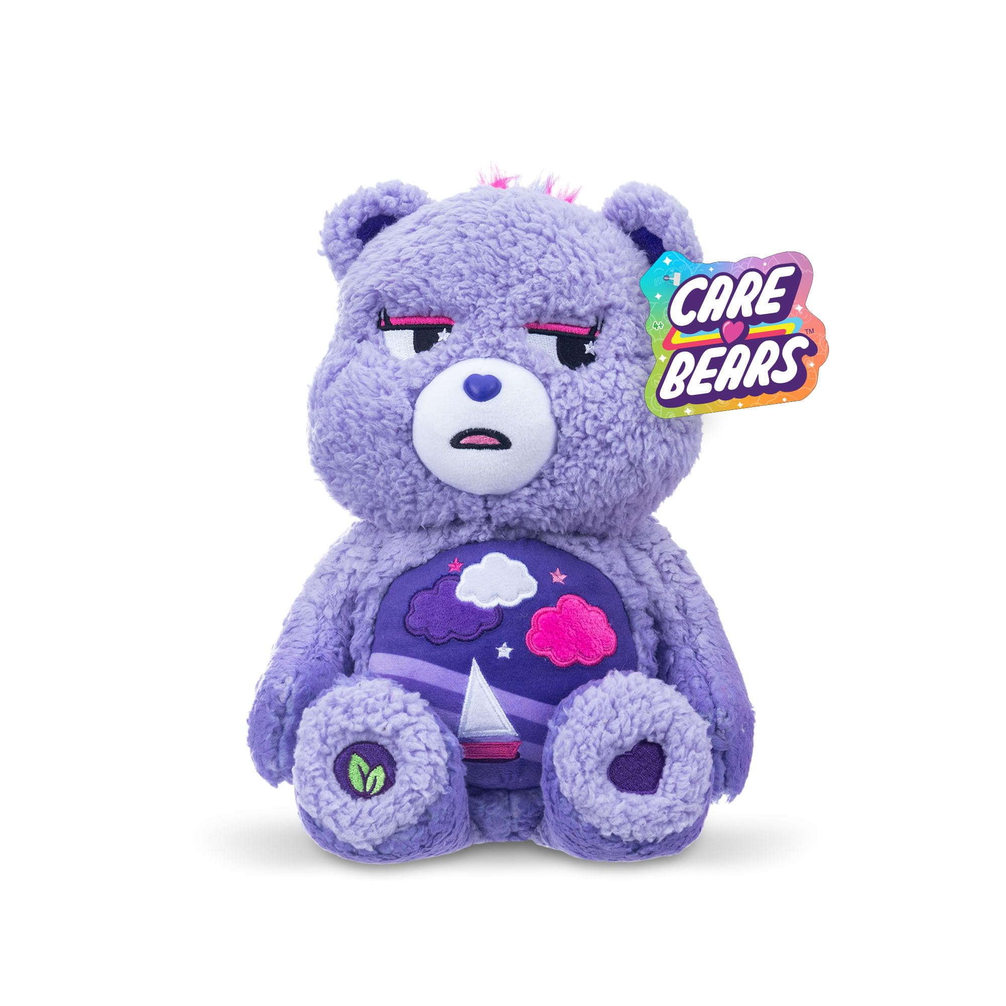 Basic Fun Care Bears 35cm Medium Plush  Stormy Heart Bear Cosy Collection  Super Soft Eco-Friendly Toy with Belly Badge  Huggable Collectible for Kids & Fans, 14", Purple