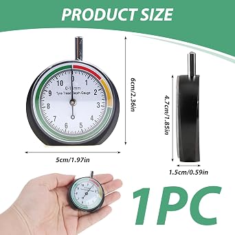 Tyre Tread Depth Gauge UK, 0-11mm Round Tyre Pressure Dial Gauge in MM Measuring Rod with Pouch Professional Gauge Color Warning Value Display for Car Motorcycle Truck Bus Off-Road Vehicle MOT (Black)
