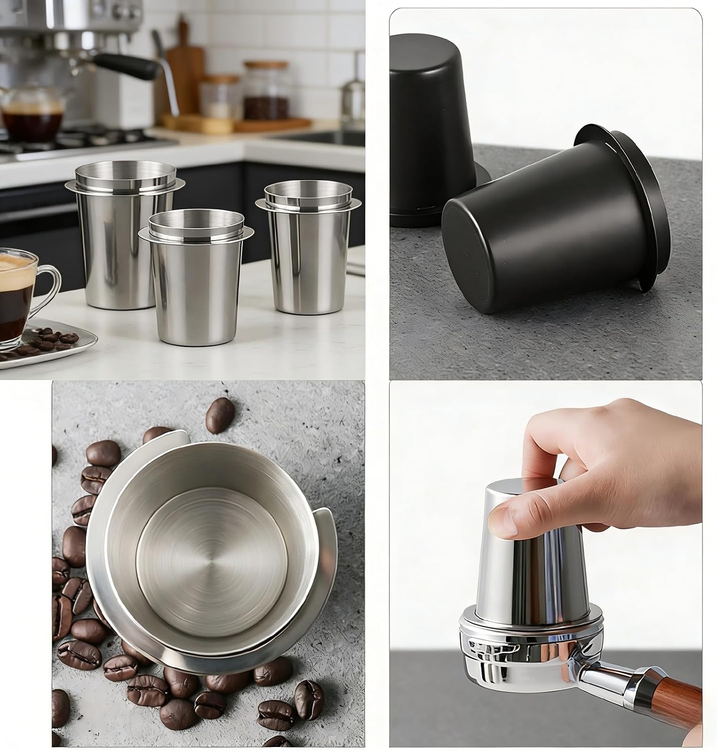 Coffee Dosing Cup 58mm, Stainless Steel Dosing Cup Compatible with All 58mm Portafilter, Coffee Powder Cup, Coffee Powder Feeder, Coffee Machine Accessories(Silvery, 58mm)