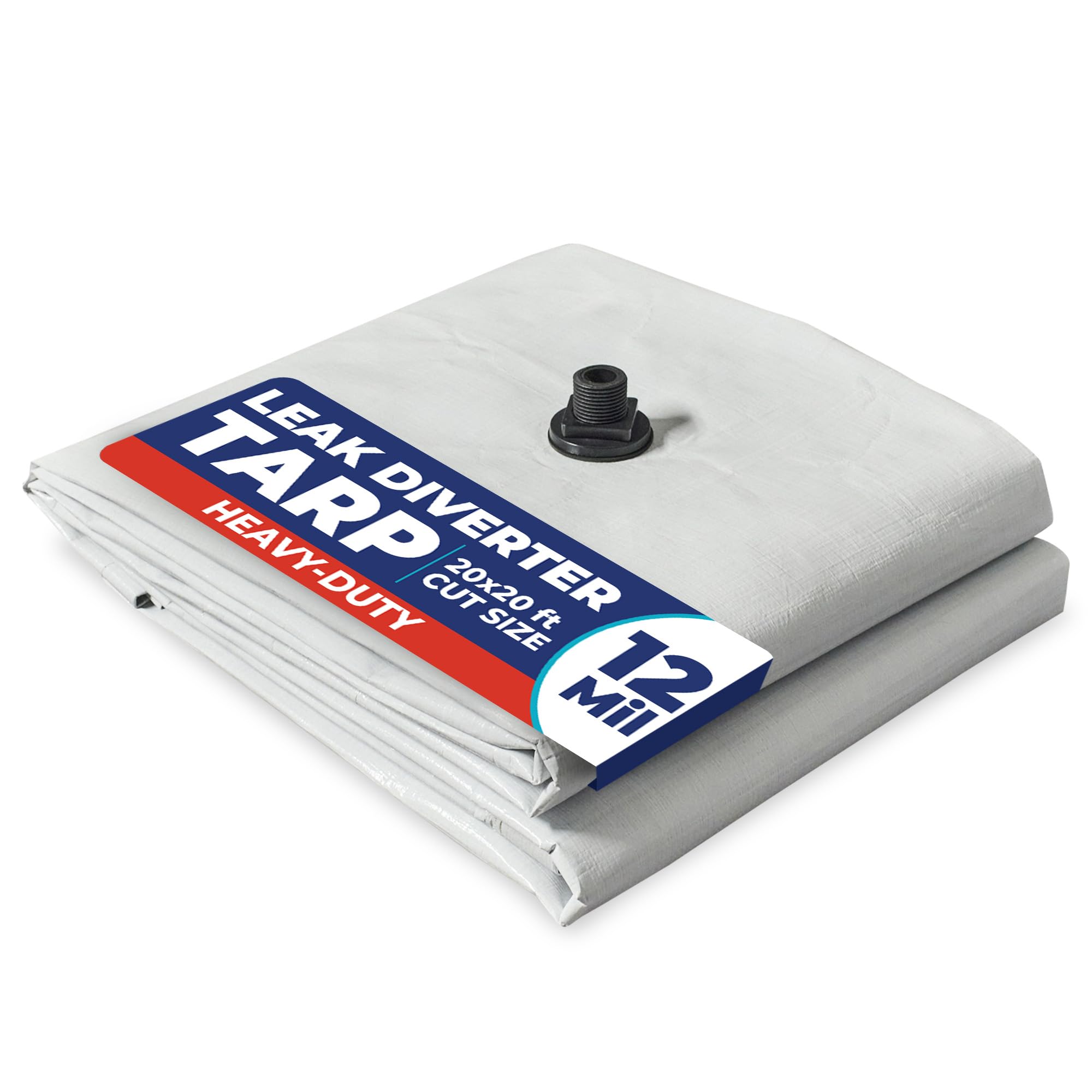 TarpsNow® Ceiling Leak Drainage Tarp - Waterproof Roof Leak Drainage with Deep Draining Flange & D-Rings - Heavy Duty Rain Drain Diverter - Water Catcher/Sealer - Reusable Leak Diverter - 20' x 20'