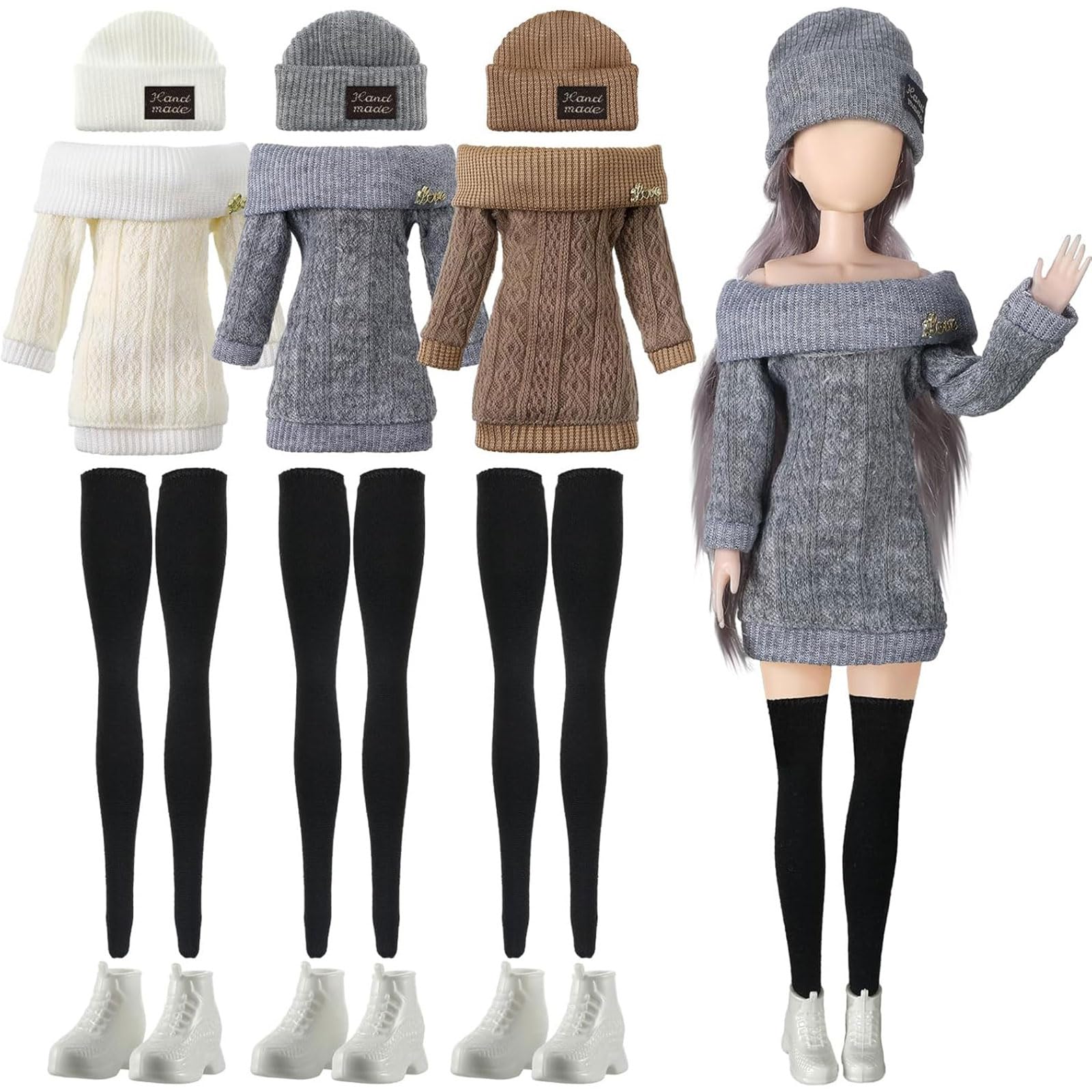 Muorruo 3-Piece Set of 12 Doll Clothes and Accessories, Suit, Trousers, Shoes, Sweater, Outfits, Dolls not included, for Girls 12 Inch