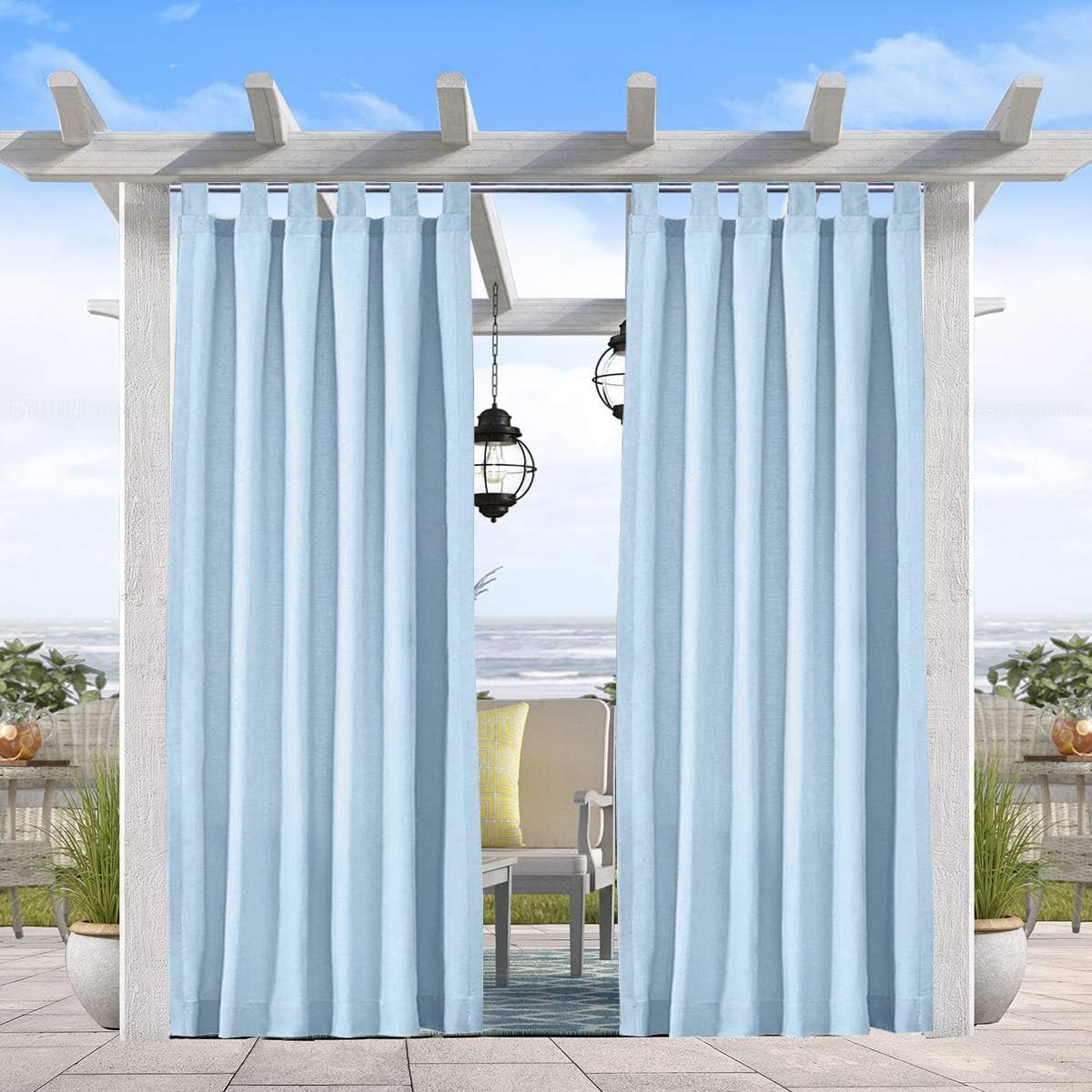Pro Space Outdoor Curtains Panel - Privacy Fabric Tab Top Window Curtain for Pergola/ Patio/Balcony - Easily Hang on, 50" W x 108" L, Blue