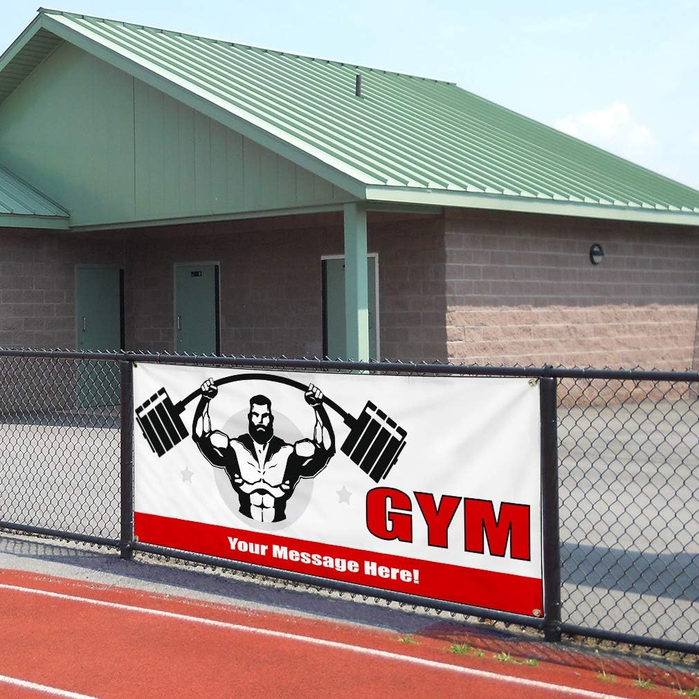 Custom Industrial Vinyl Banner Gym Personalized Text Weatherproof Yard Signs 4 Grommets 24x48Inches