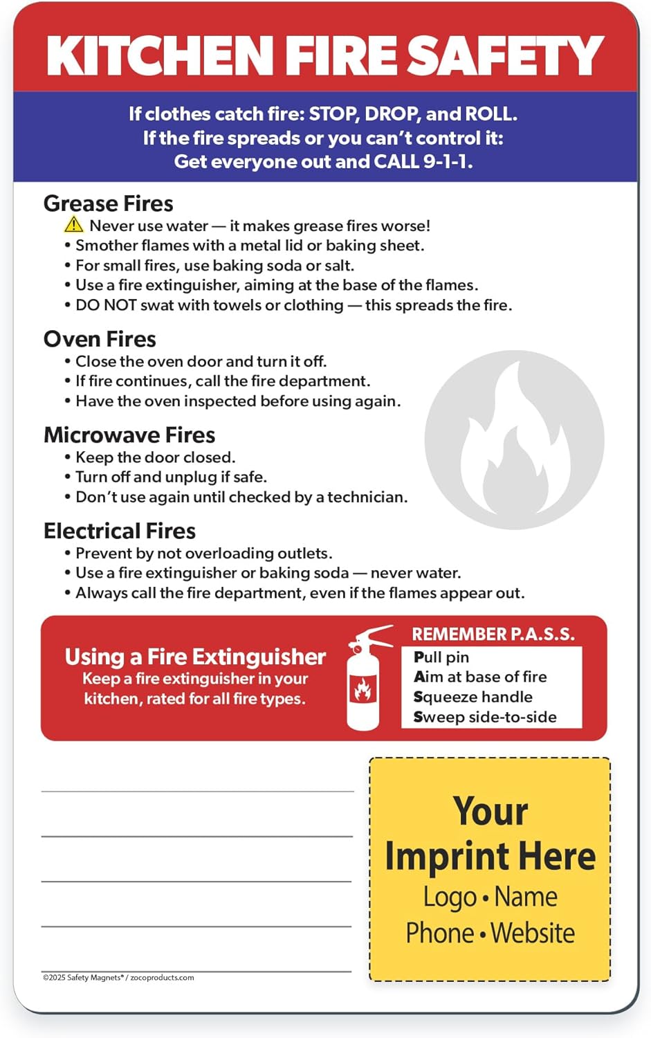 Safety Magnets by ZOCO – 100-Pack Custom How to Put Out a Kitchen Fire Quick Reference Cards – Bulk Promotional Handout for Health Fairs, Fire Safety Events, Community Outreach – 5.25" x 8.5"