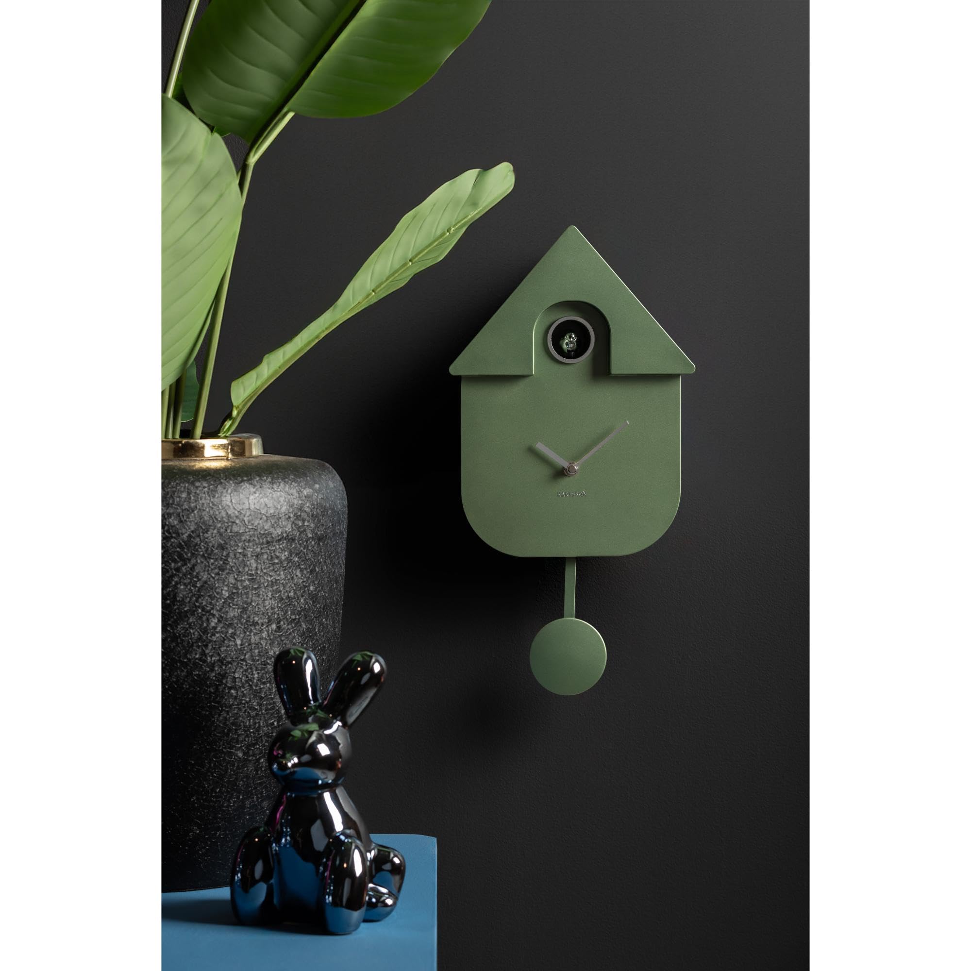 Karlsson [DL] Horloge Murale Moderne Cuckoo ABS métallique Vert Jungle | Rectangle - Thermoplastique - Horloges de salon - Bureau - Chambre à coucher