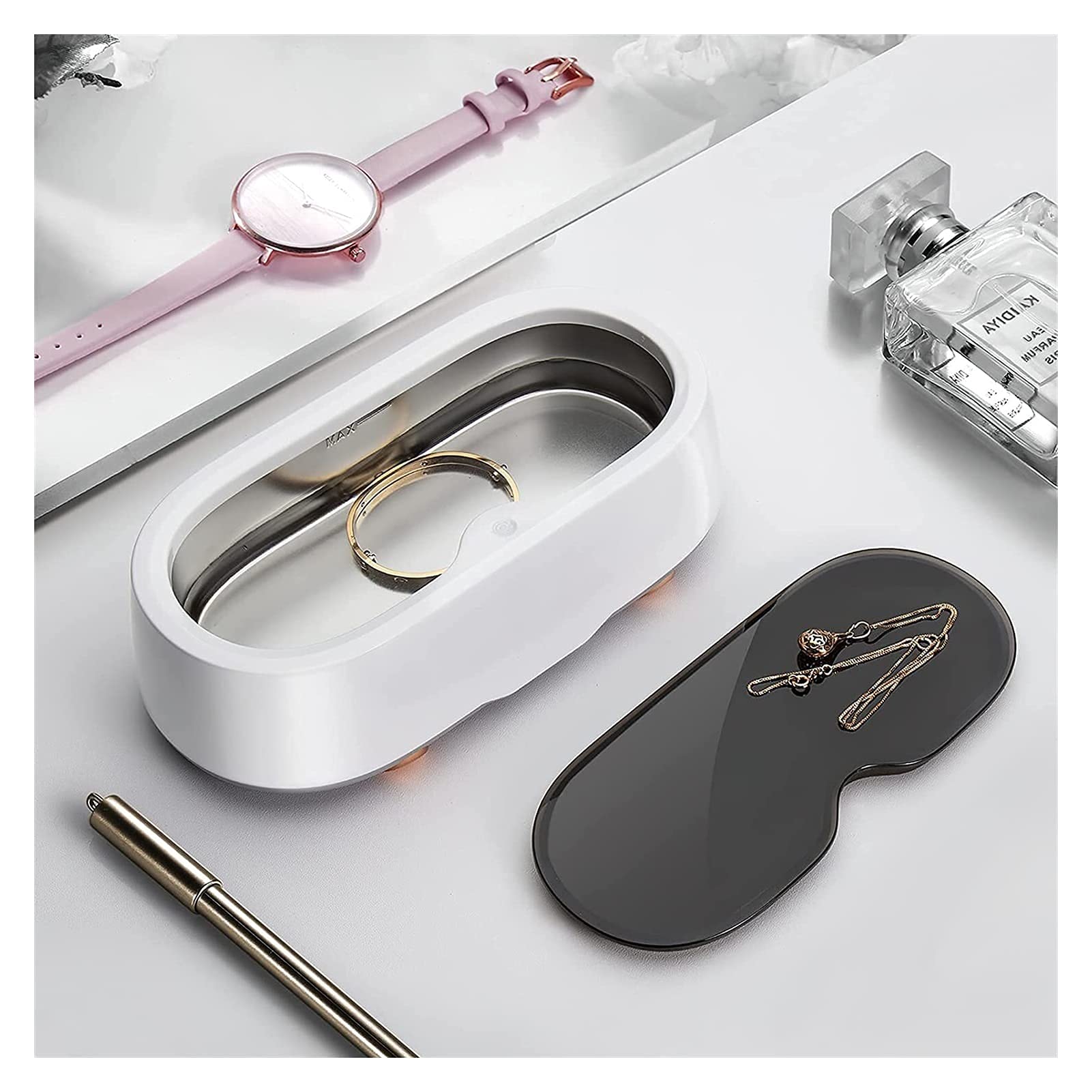 For occhiali, orecchini, pulizia, gioielli in argento, collane, occhiali da vista, orologi, protesi dentarie, monete, carburo,Lavatrice per occhiali(White)