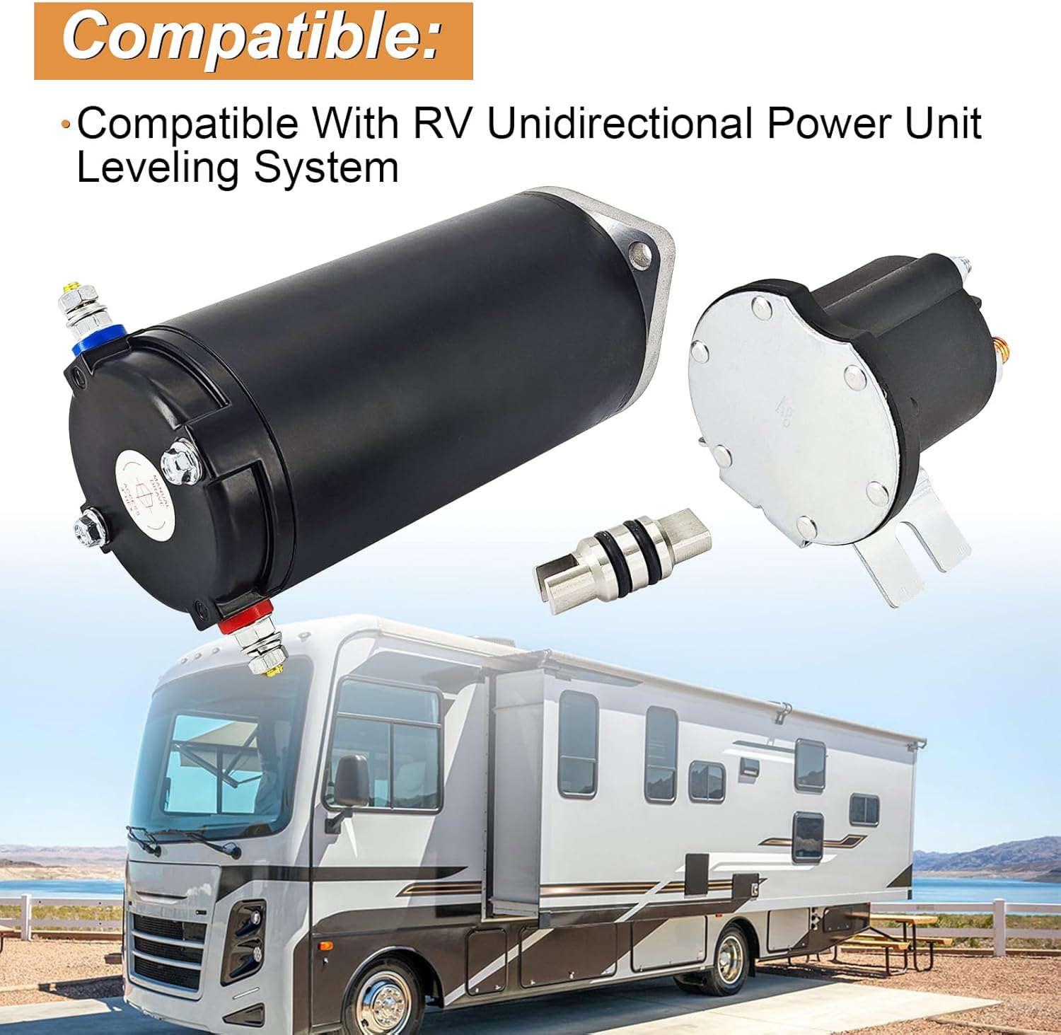Hydraulic Power RV Leveling System Kit, Includes Hydraulic Pump Motor 179327 414850 with Manual Drive, Sealed Collar Coupling 286722 and Hydraulic Solenoid with Bracket 684-1211-212