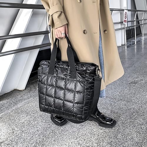 Miniatura 9 de AZURAOKEY Bolso de mano acolchado para mujer, acolchado de algodón acolchado, bolsa de hombro acolchada de invierno