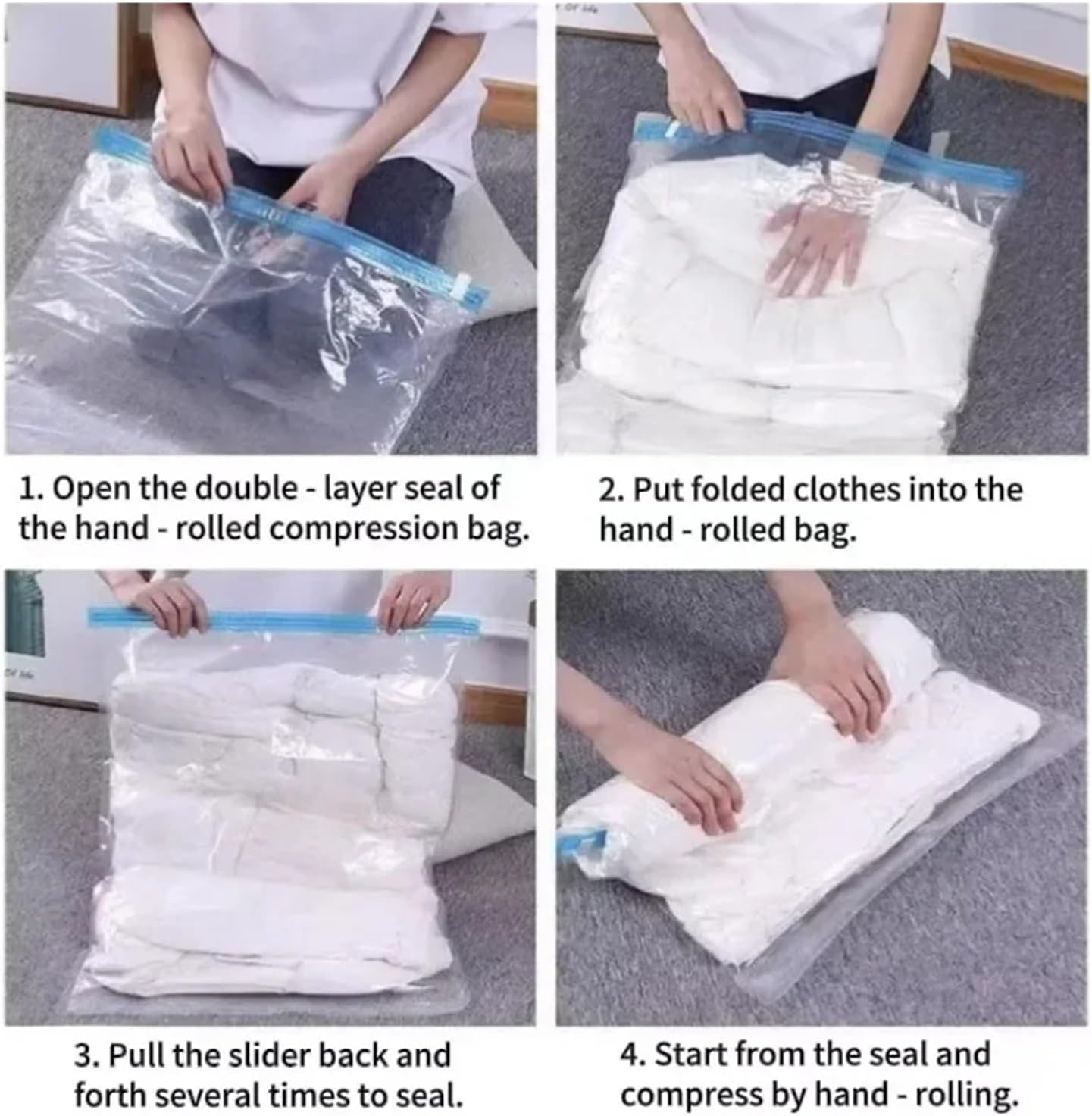 vacuum seal bags, 1/3/5個 衣類用圧縮バッグ 旅行 キャンプ 必需品 省スペース 真空ポンプ不要 密閉収納バッ