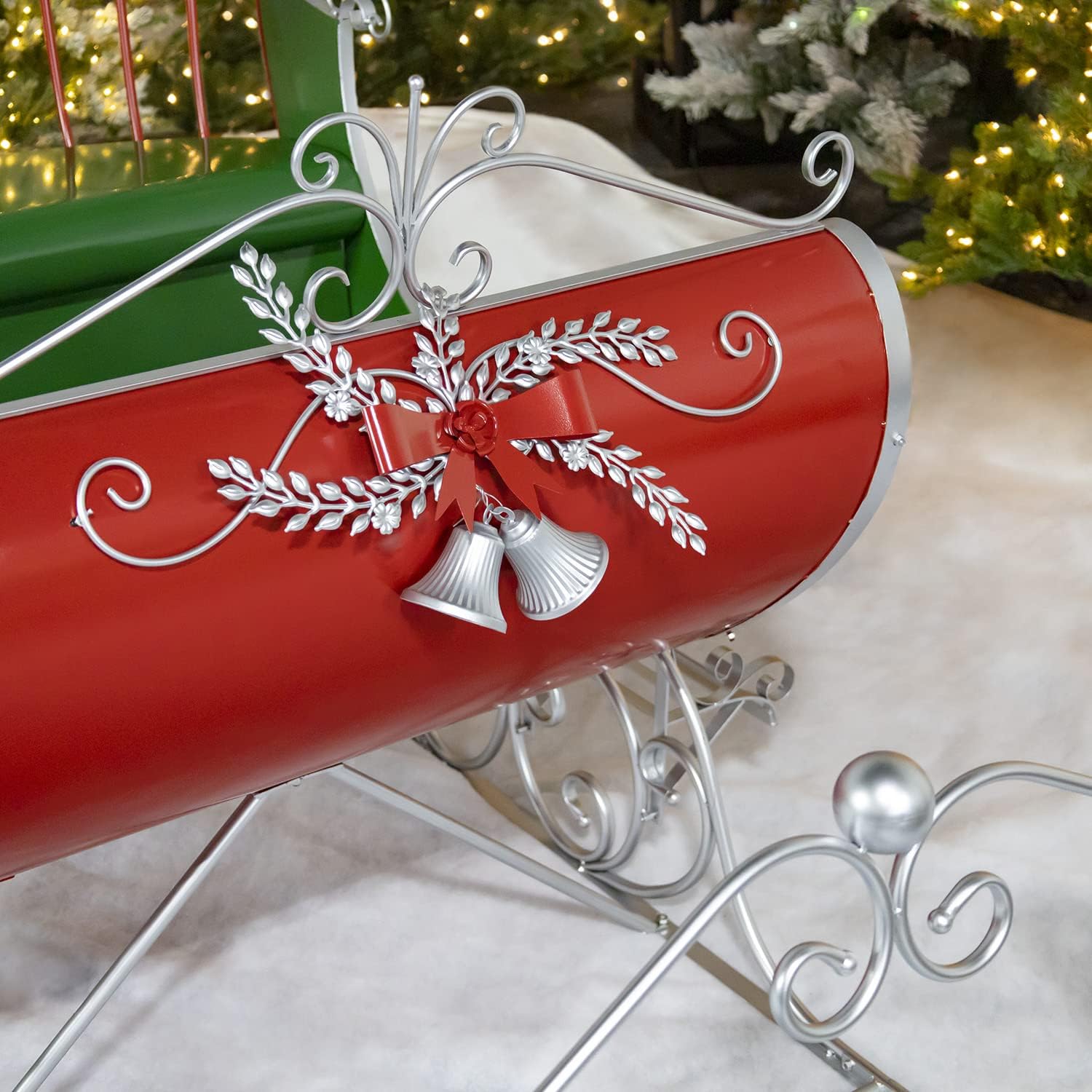 Zaer Ltd. Life-Size Christmas Outdoor Victorian Santa Sleigh, Commercial Christmas Decoration (Red, Green, Silver)