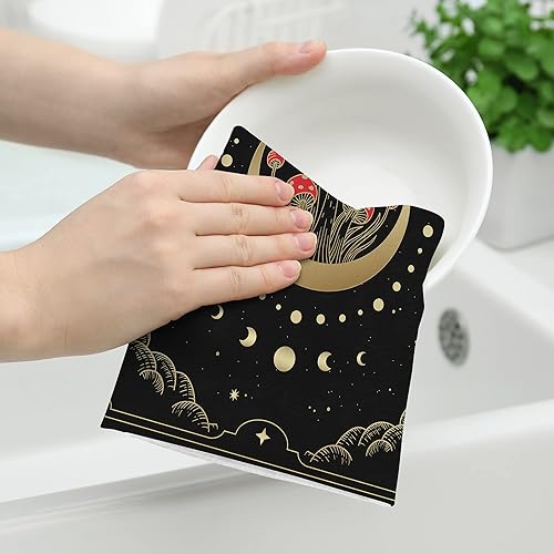 Miniatura 3 de Juego de 2 toallas de cocina con diseño de hongos, regalos góticos de bruja, luna hippy, decoración hippy, ultra suave, absorbente, secado a mano,
