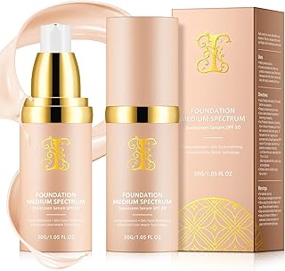 2PCS Foundation 4 in 1, Medium Spectrum with SPF 50+, Longwearing & Waterproof, Hydrating Color Changing Foundation, Non-Greasy,Long Lasting, Great for all skin types, 30ml