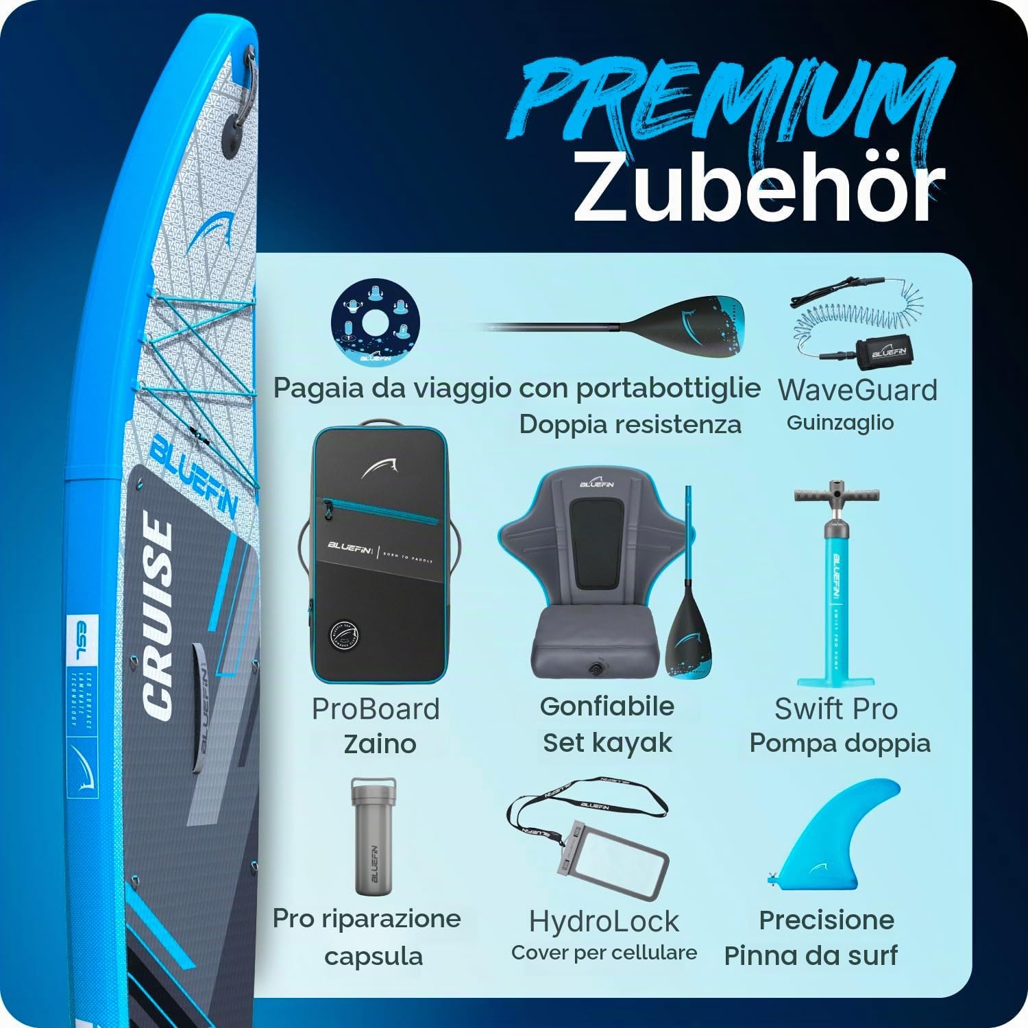 Cruise 10'8 SUP V6 - Blu Originale (incl. Kit di conversione Kayak)